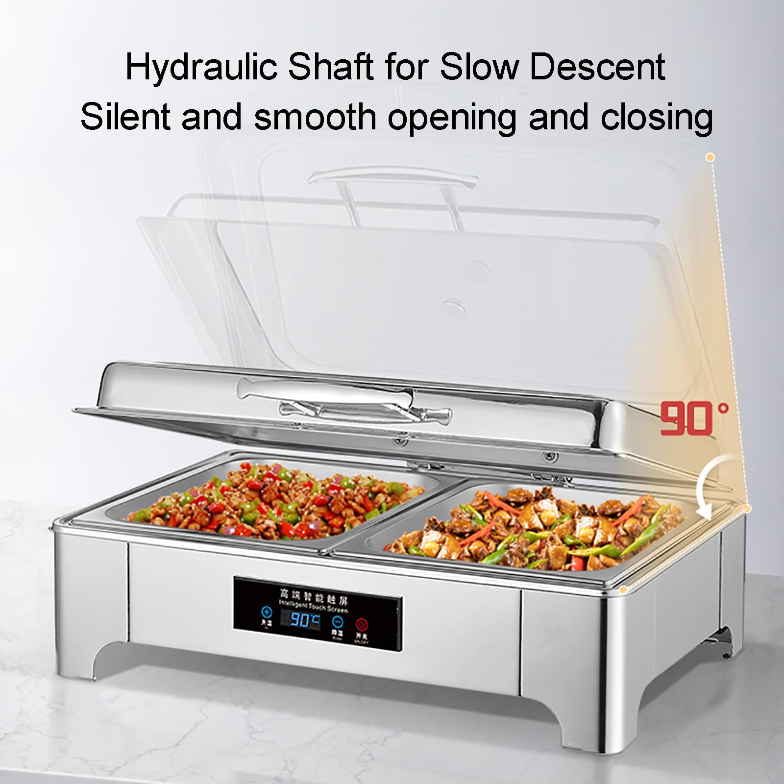 Elektrisches Chafing Dish Set, 9L Buffet Speisenwärmer mit einstellbarer Temperaturregelung, Edelstahl, Sichtbarer Deckel, Inklusive Wasserpfanne für Gastronomie und Events