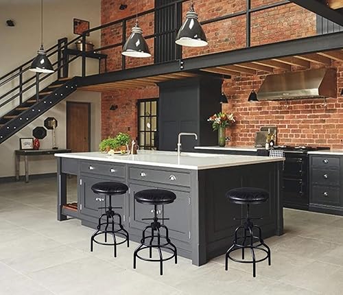 Miniatura 2 de Diwhy Taburete de bar industrial vintage, taburete de tubería ajustable en altura de encimera de cocina, taburete de hierro fundido, taburete de bar