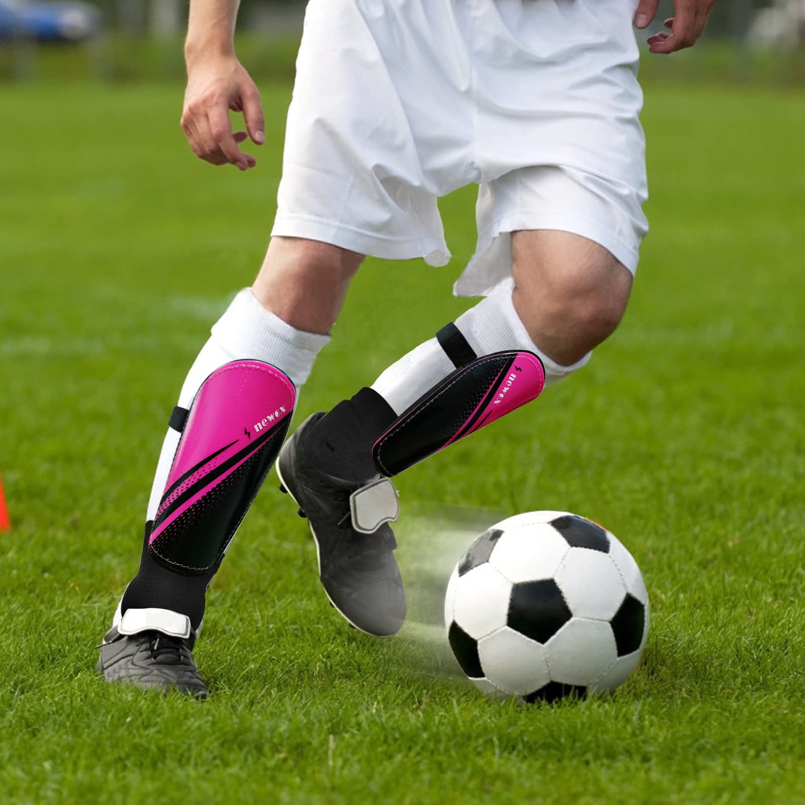 newox Parastinchi da calcio per ragazzi, protezione per ragazze e ragazzi, parastinchi da calcio per bambini da 3 a 16 anni, per bambine e ragazzi (rosa + nero, XS)