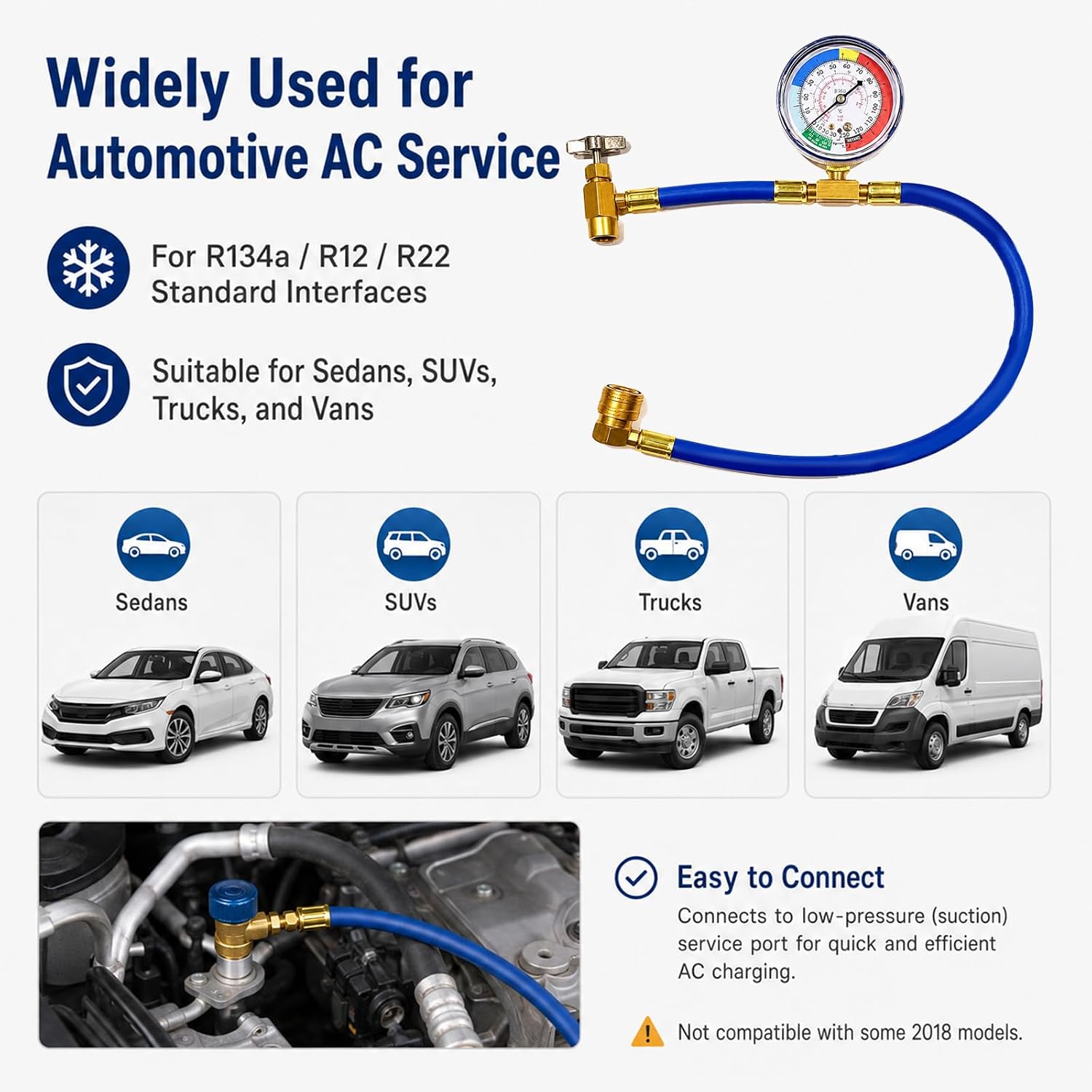 R134A Car AC Refrigerant Charge Hose Kit, Air Conditioning Charge Hose with Gauge & 1/2 Dispensing Valve, Vehicle Refrigerant Recharge Measuring Accessories (19Inch+350PSI)