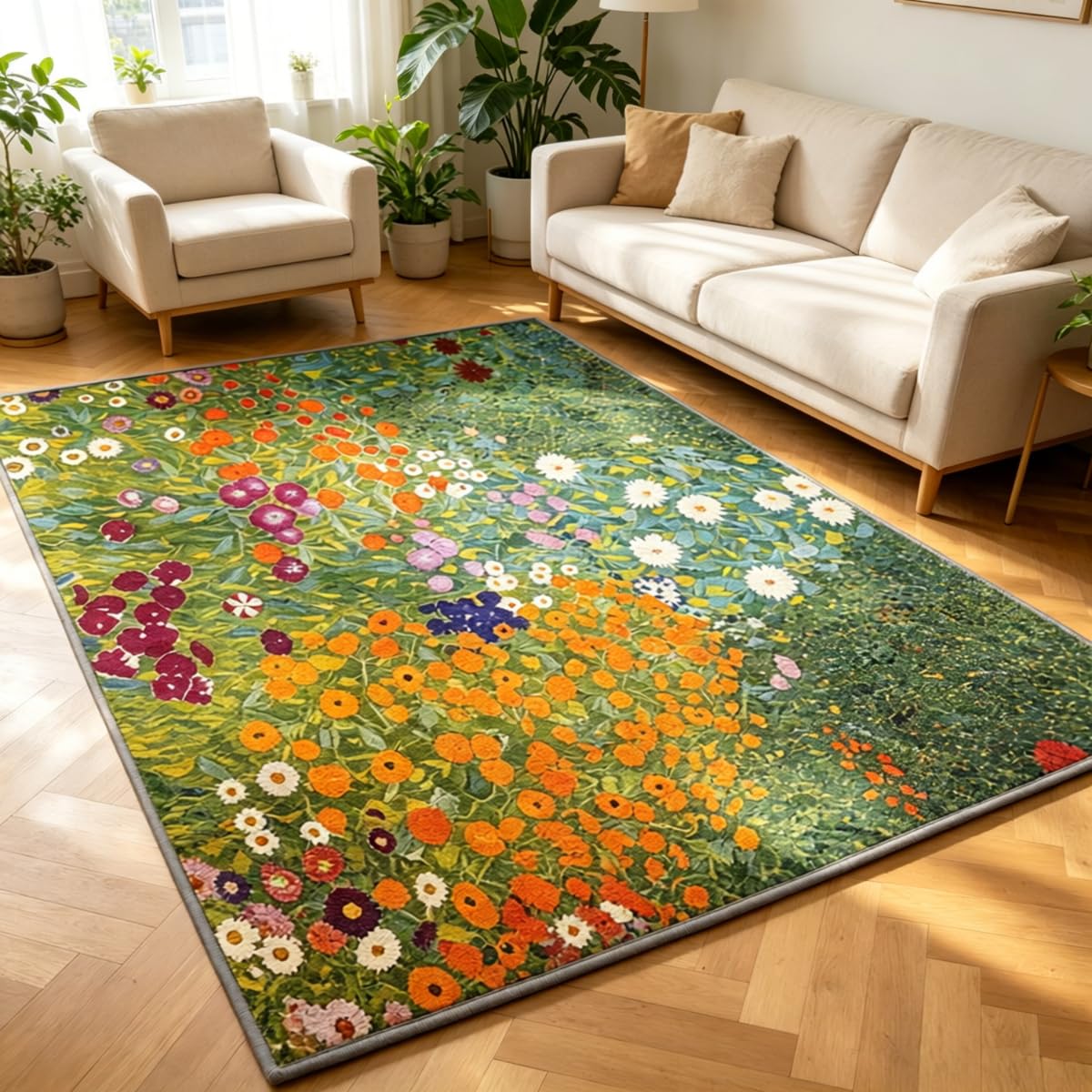 Tapis floral coloré vintage pour créer un salon style bohème