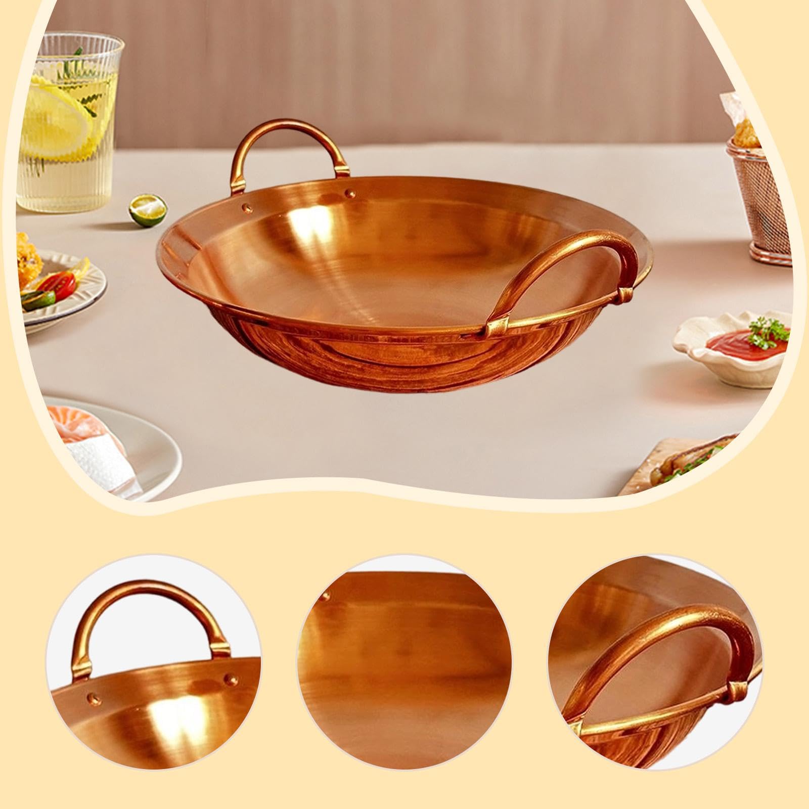 Kupfer Wok Kochgeschirr, Chinesisch, Leicht zu Reinigen, Vielseitiger Suppentopf/Wok für Partys, Restaurants, Camping, Großküchen, 24cm