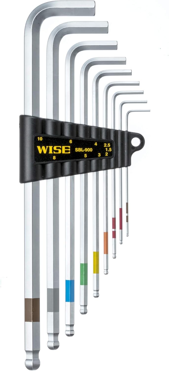 Wise SBL-1000 Ball Point Hex Key Wrench Set of 9 (Long Handle Included) Made in Japan/Can Be Tightened