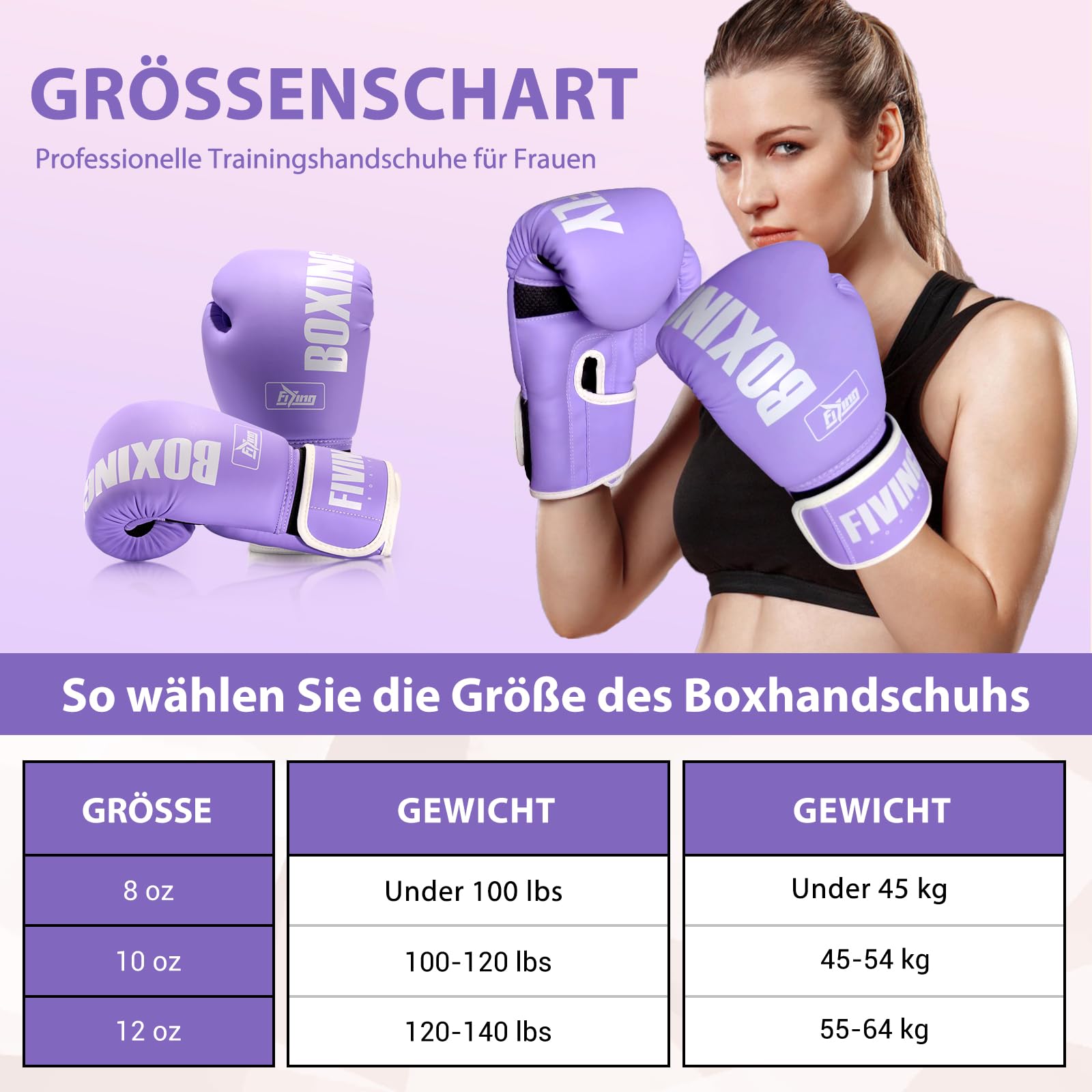 FIVING Pro Style - Guantes de boxeo para mujer, piel sintética, entrenamiento, Muay Thai, sparring, artes marciales, saco de boxeo, entrenamiento para mujer