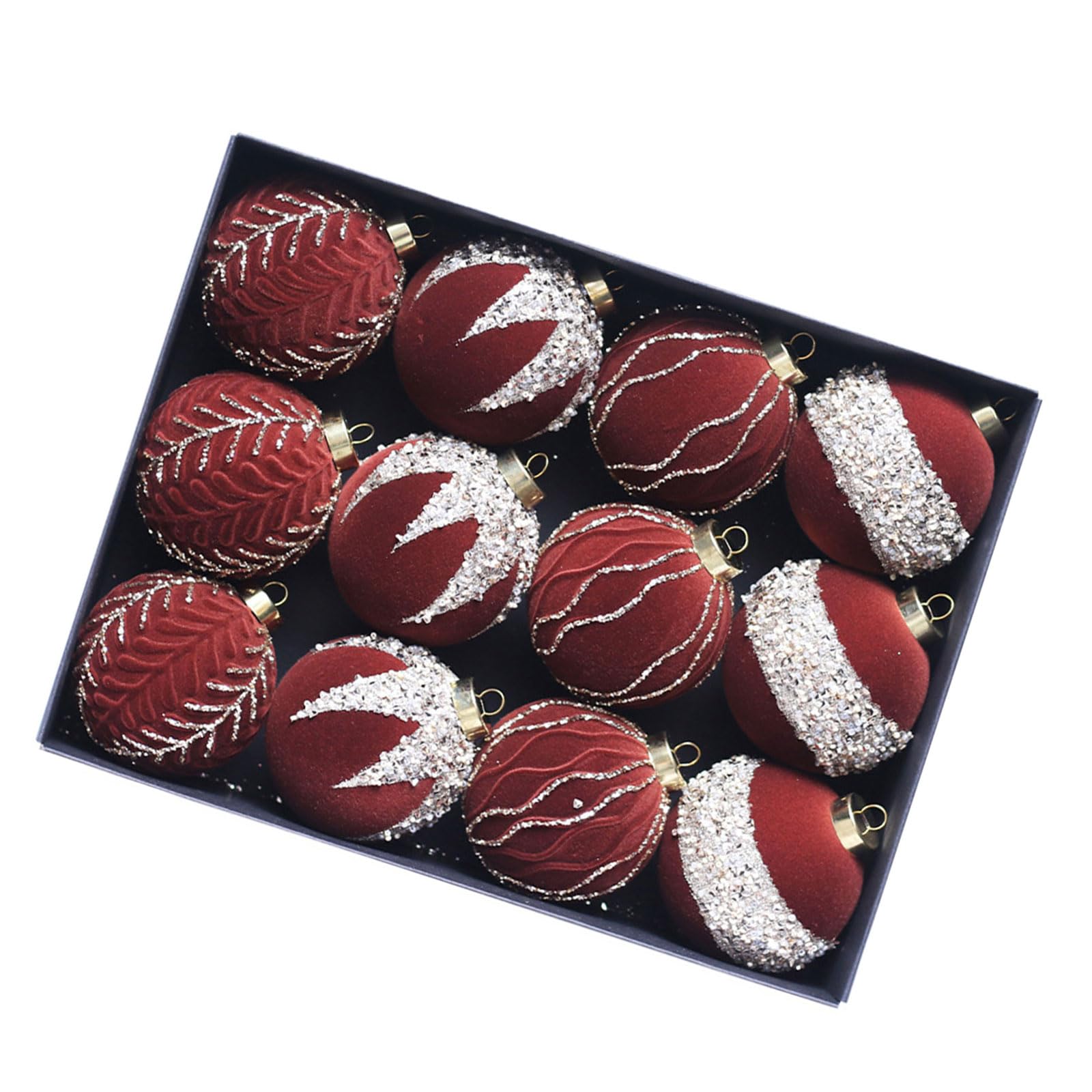 Elnwnnkc 12pcs Elegant Holiday Display Ornament Traditional Flocking Christmas Sphere Ornament Festival Tree Decorations Christmas Decorations