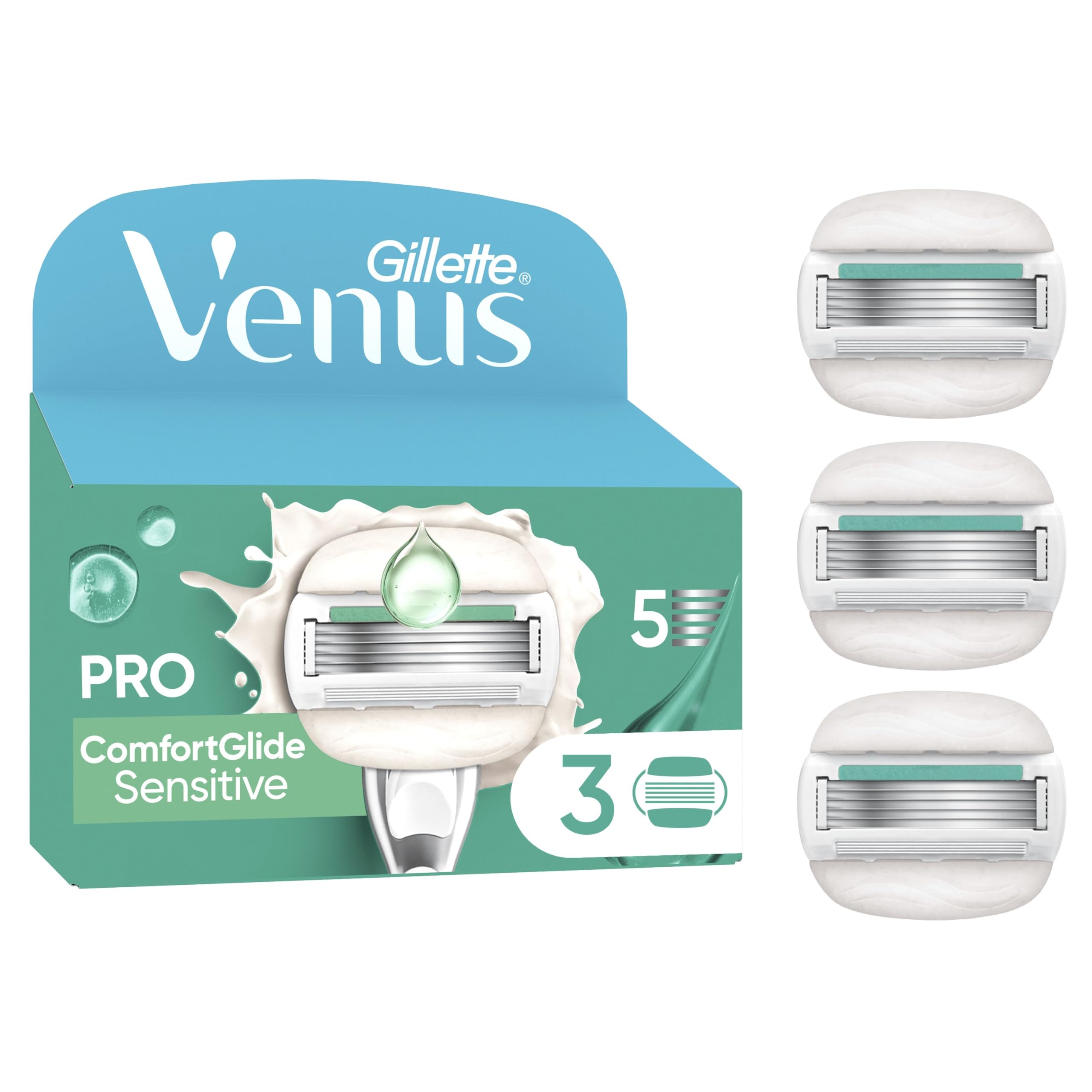 Gillette Venus ComfortGlide Sensitive, 3 Razor Blade Refills