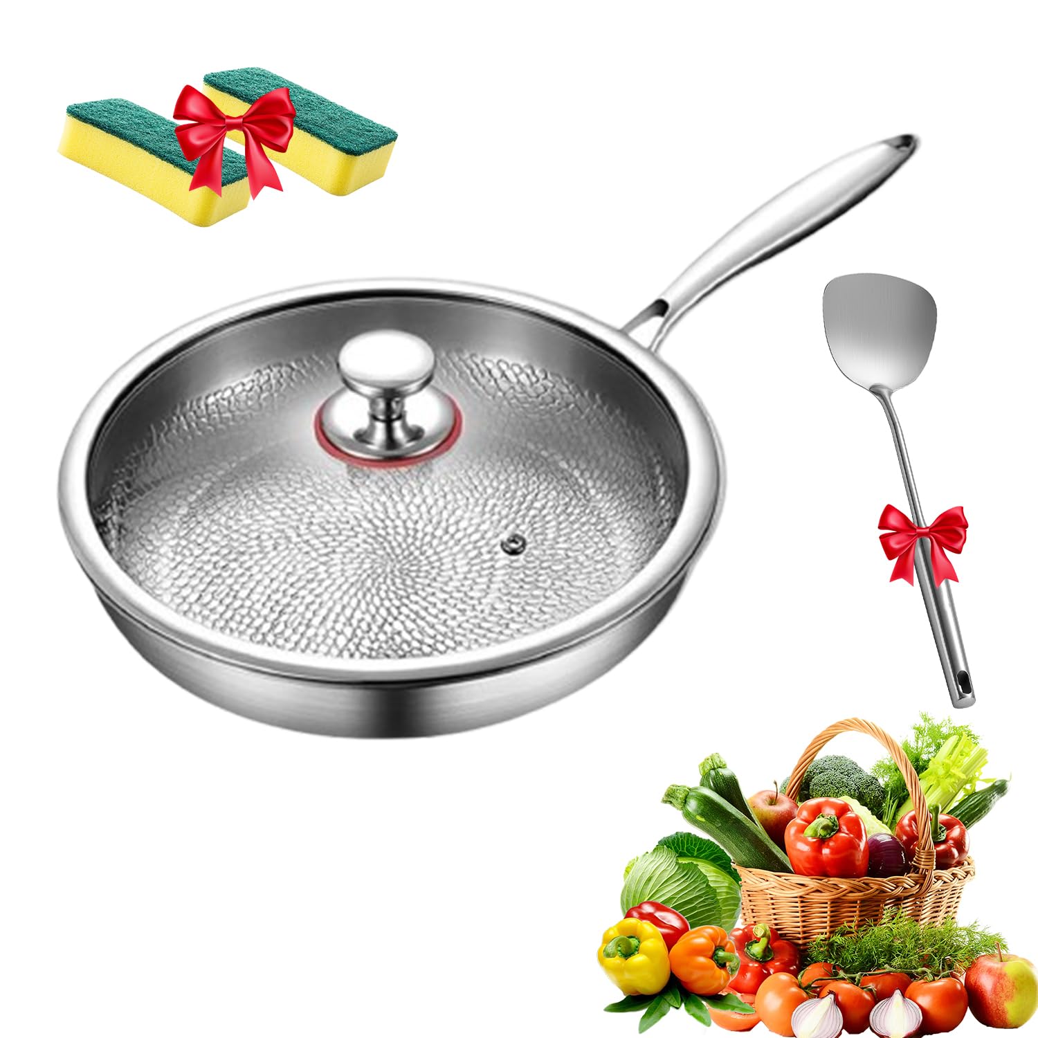 Sarten Acero 304 Con Titanio,Sarten Titanio Induccion,26/28/30 Cm Pure Titanium Non-Stick Frying Pan With Three-Layer Structure, Safe Cooking For Induction/Gas/Electric/Vitro (Con tapa,28cm)