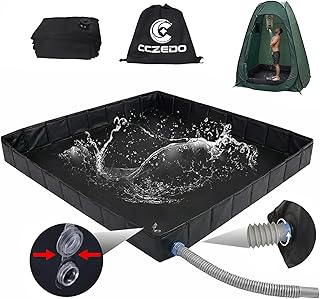 Upgraded Portable Shower Pan 41" x 41" x 5", Foldable Camping Shower Base with Waterproof Storage Bag, Dual Drain Holes, for RV Camping Outdoor Indoor & Portable Showers
