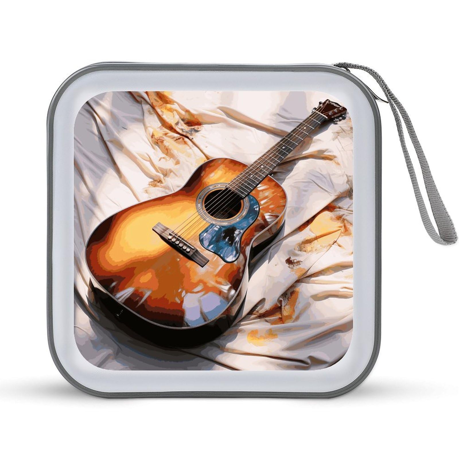 VstaDank Watercolor Acoustic Guitar CD Case with Hand Strap Lightweight DVD Wallet Holder 40 Capacity CD/DVD Case Wallet Protective CD Wallet CD/DVD Portable Storage Binder for Car Home Office