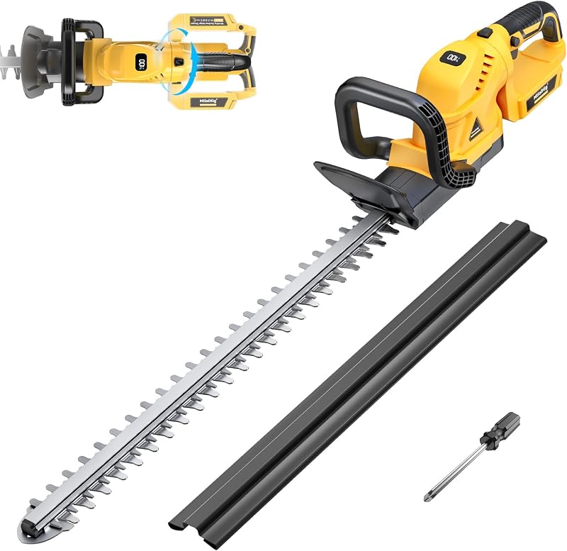 Hedge Trimmer Cordless Compatible with DEWALT 20V Battery (Tool Only) | 22 Inch MtiolHig Electric Bush Trimmer 2000RPM Brushless Motor & Rotating Handle & Battery Level Display for Yard, Garden