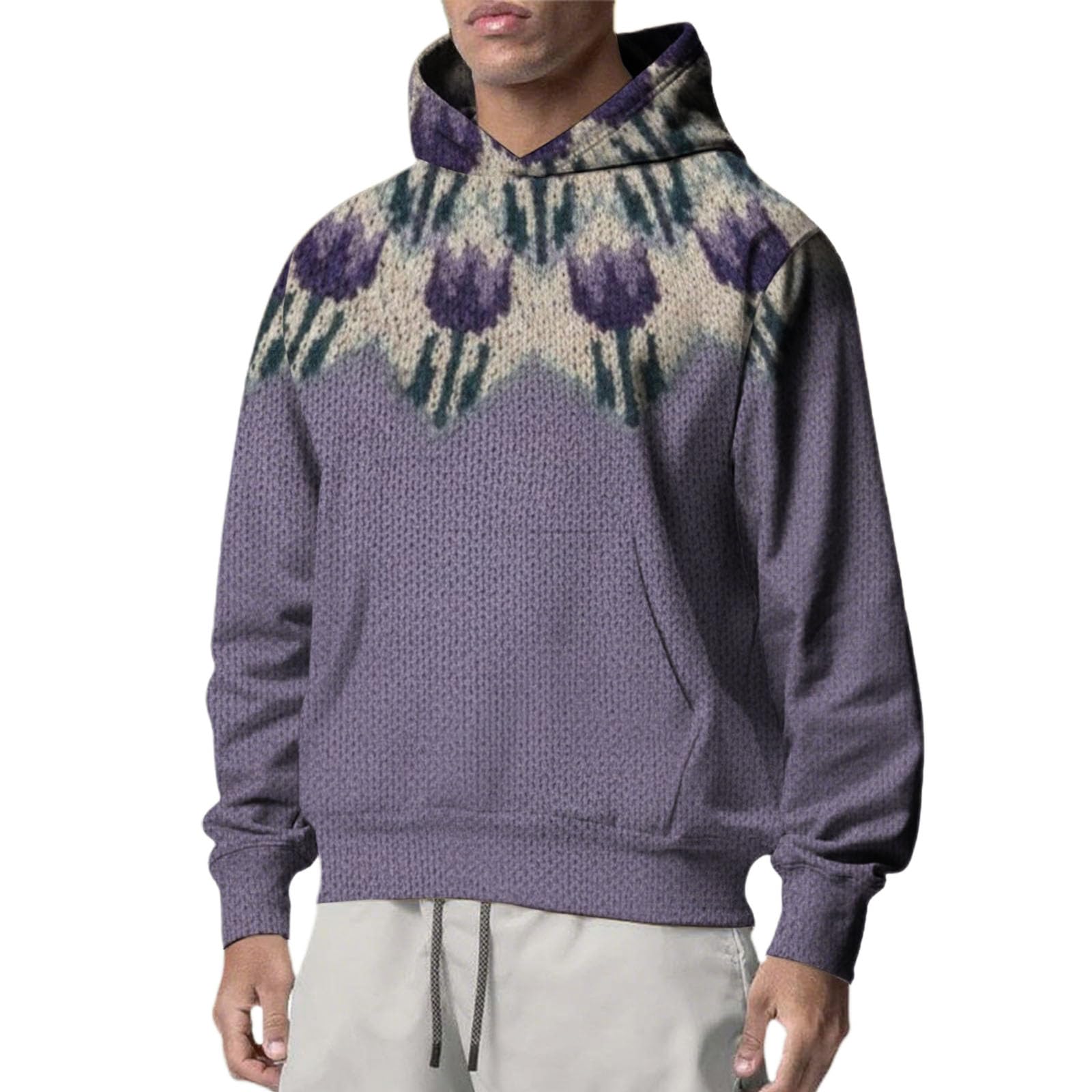 Sudadera occidental para hombre ropa de invierno con capucha forro polar informal morada 8