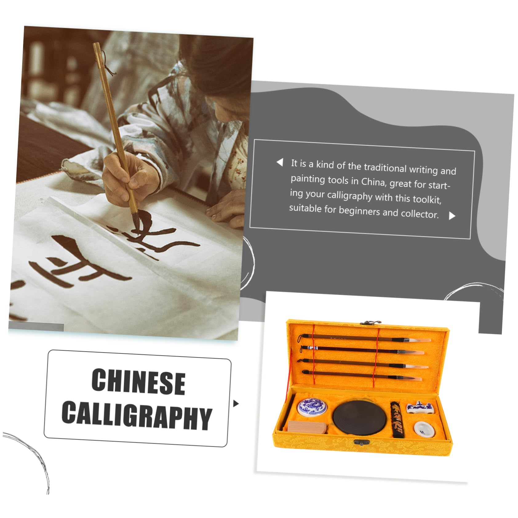 Chinesisches Kalligraphie Satz für Schüler, 1 Satz für Anfänger | Holz, Keramik, Stoff und Kunststoff, Tragbar und Leicht, zum Malen und Üben mit Schreibgerät