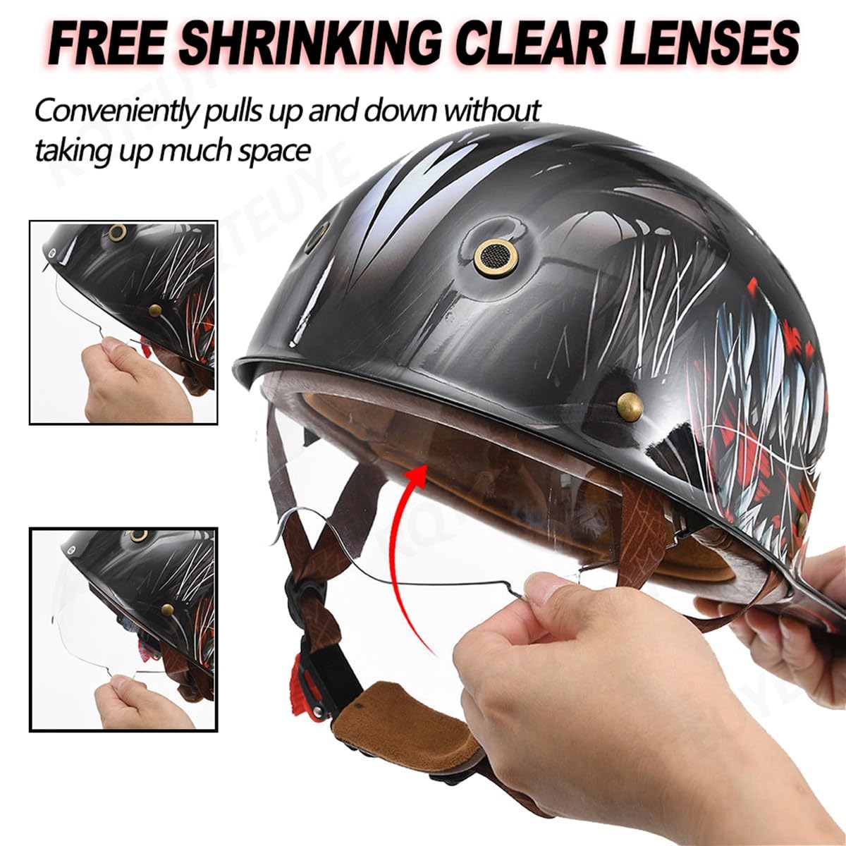 Retro Halbschalenhelm mit ECE-Zulassung,Vintage Motorradhelm Baseball Cap mit Versenkbare Sonnenblende und Schnellverschluss,Cruiser Chopper Scooter Jethelm Herren Damen Helm M-XXL