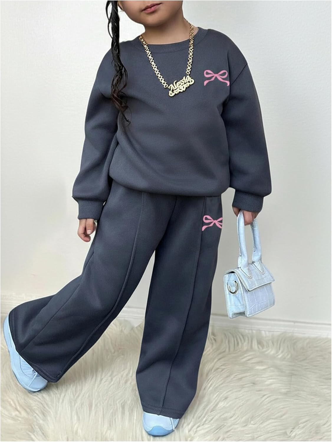 SOLY HUX Toddler Girl's 2 Piece Outfits Fall Clothes Bow Graphic Crewneck Sweatshirt and Pants Spring Clothing Set - Image 5