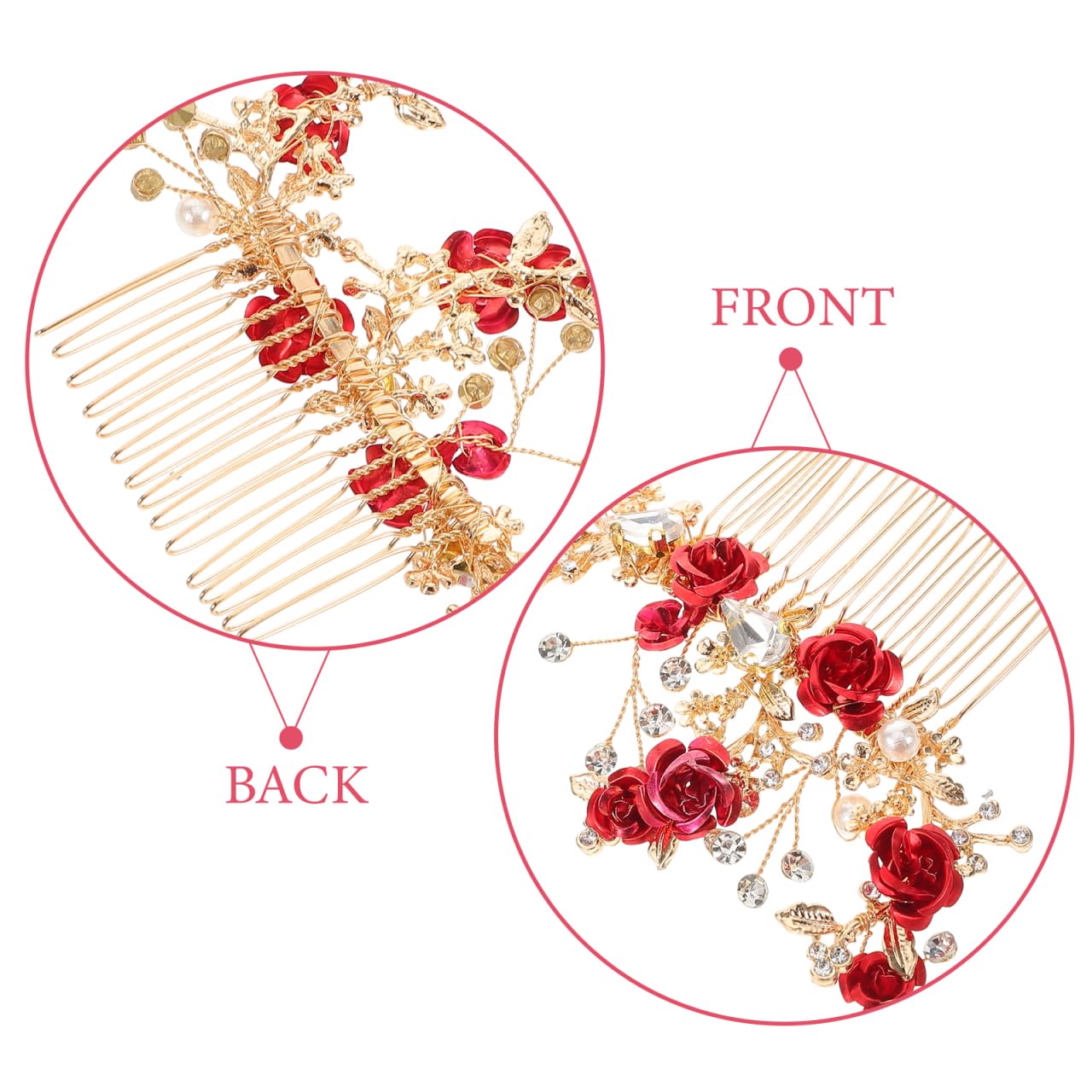 Garneck Red Flower Hair Comb: Brides Elegant Floral Rhinestone Pearl Hairpiece Vintage Decorative Crystal Hairpin For Wedding Party Hair Accessories - Image 7