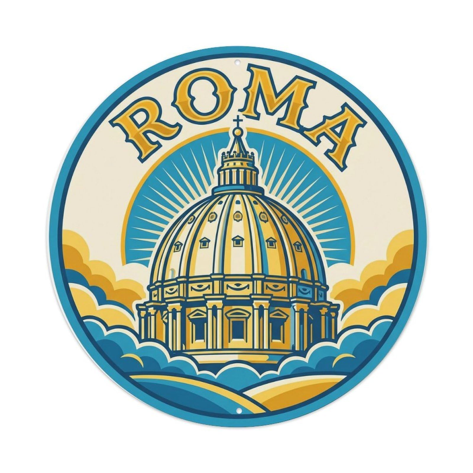 Vintage Travel Rome Vatican Basilica 1 Metal Tin Sign Plaque Wall Decor for Cafe, Club Bar, Office, Home Garden Round Metal Poster 8x8Inch