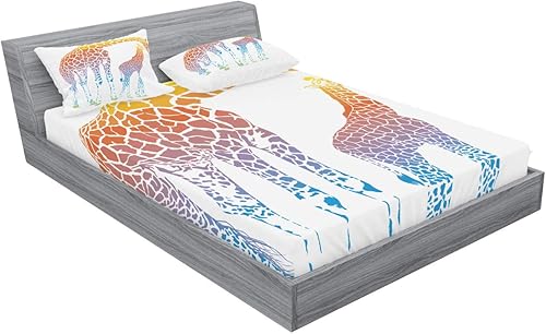 Miniatura 393 de Ambesonne Juego de sábanas bajeras y fundas de almohada con diseño de gato durmiendo en luna creciente, estrellas, sueños nocturnos, juego de ropa