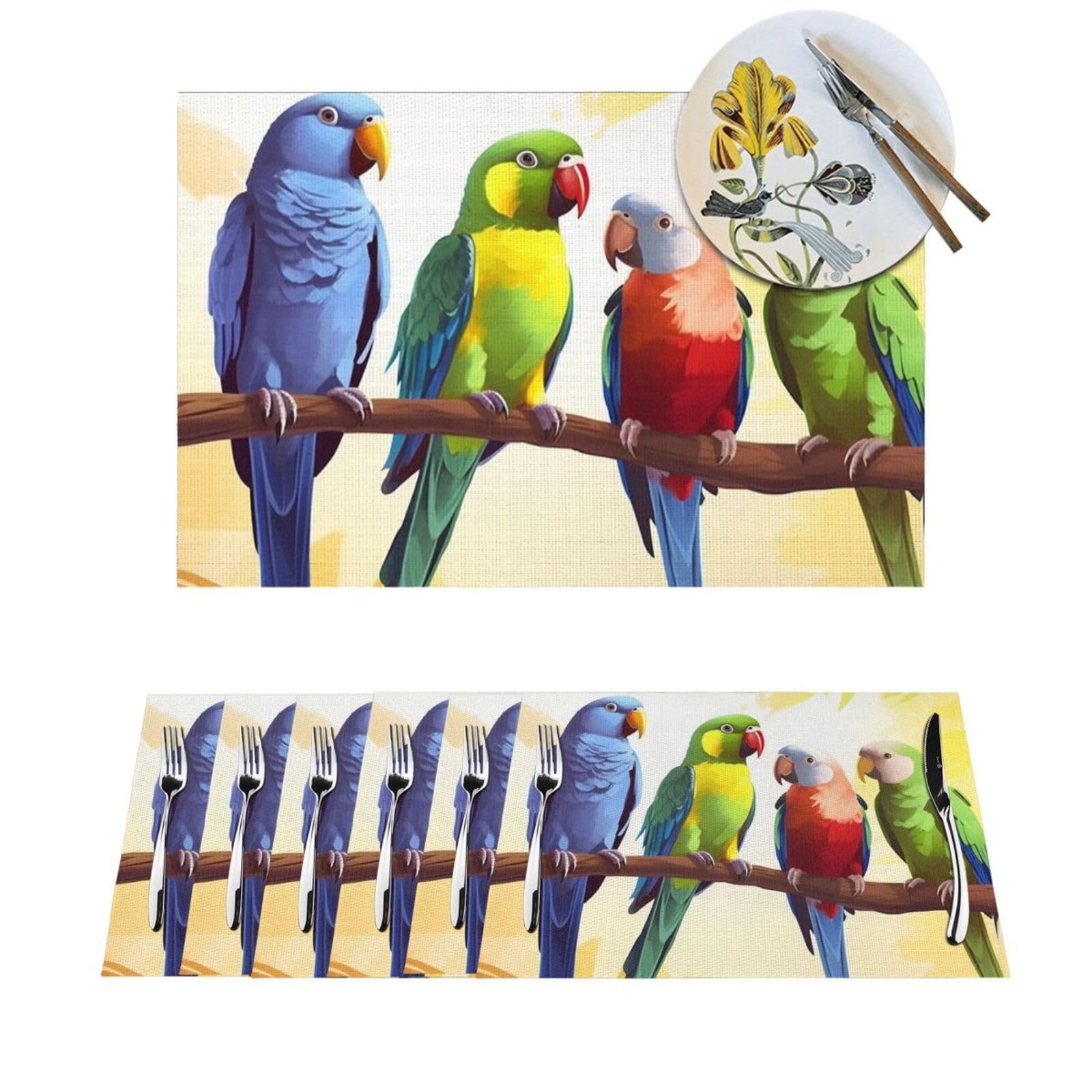 Sets de table anti-chaleur et anti-tache en PVC tissé motif oiseau