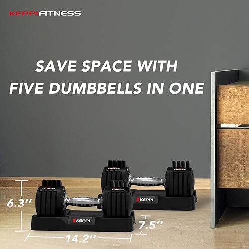 Miniatura 4 de Keppi Adjustable Dumbbells Set-25 lb Dumbbells with Anti-Slip Metal Handle for Exercise  Fitness Fast Adjust Weight for Full Body Workout Fitness