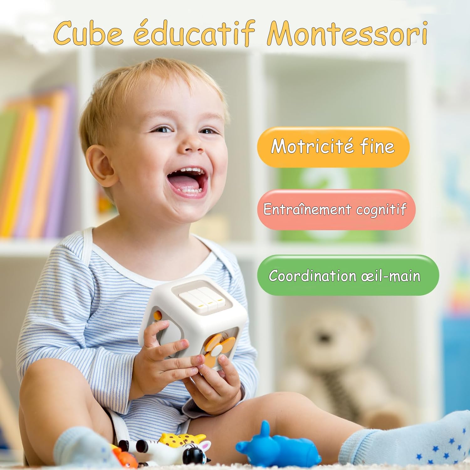 Loyzico Jouets Bebe 1 an Cube d'Activité 6 en 1 pour Garçons Filles, Sensoriels Montessori Jouets Enfant, Jouets de Voyage pour de 1 à 3 Ans, Jeux Bebe Cadeaux 12 Mois