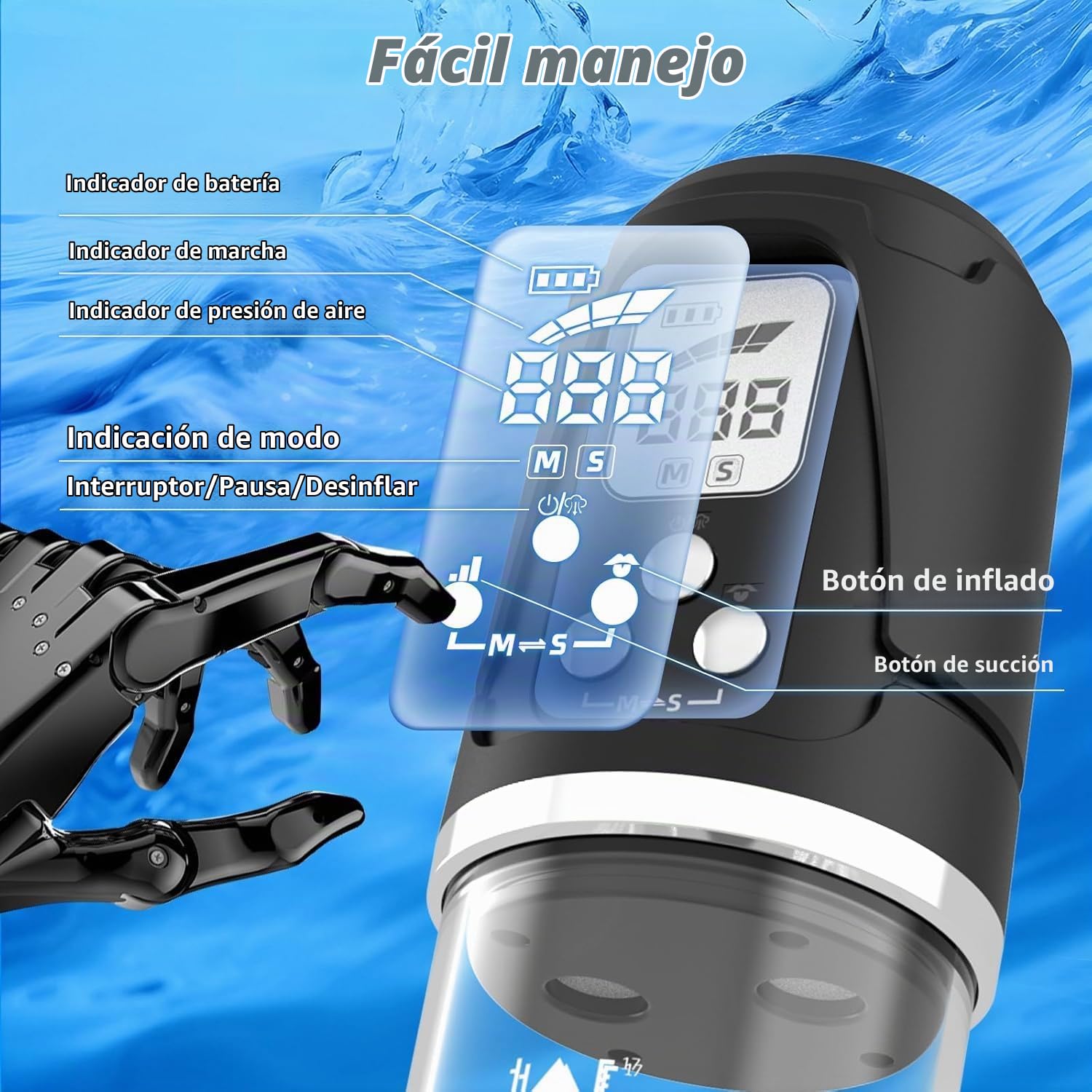 KinZon Bomba de pene eléctrica para hombre – Masturbador impermeable con 4 niveles de presión, 2 modos de succión, agrandamiento del pene, modos automático y manual