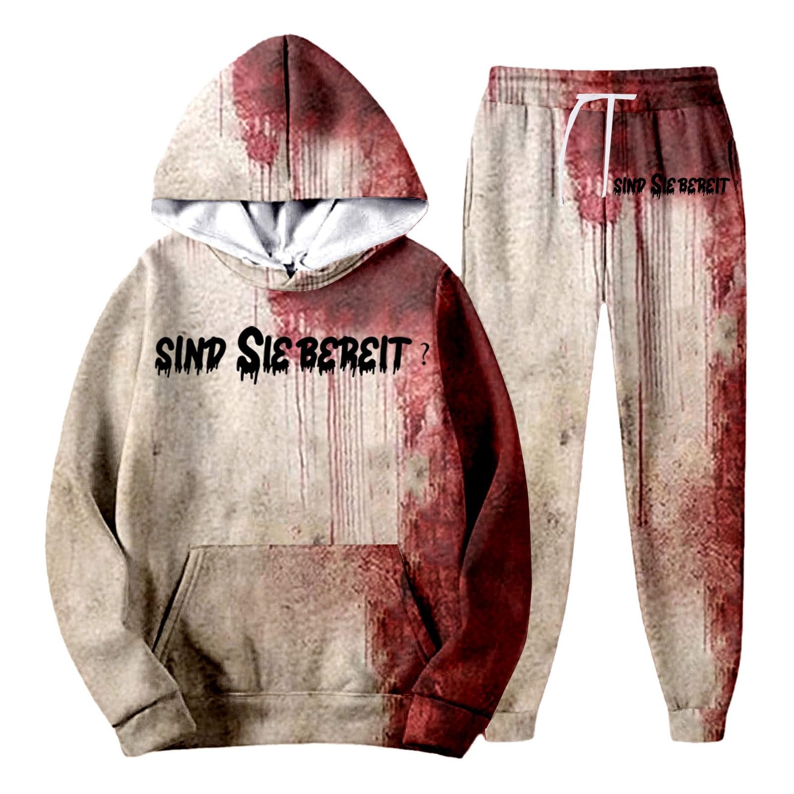 Générique Set da uomo 2 pezzi in cotone tuta da jogging top e pantaloni sportivi cardio elegante morbido aderente relax all'aperto autunno stile sportivo completo completo A46, Rosso., L