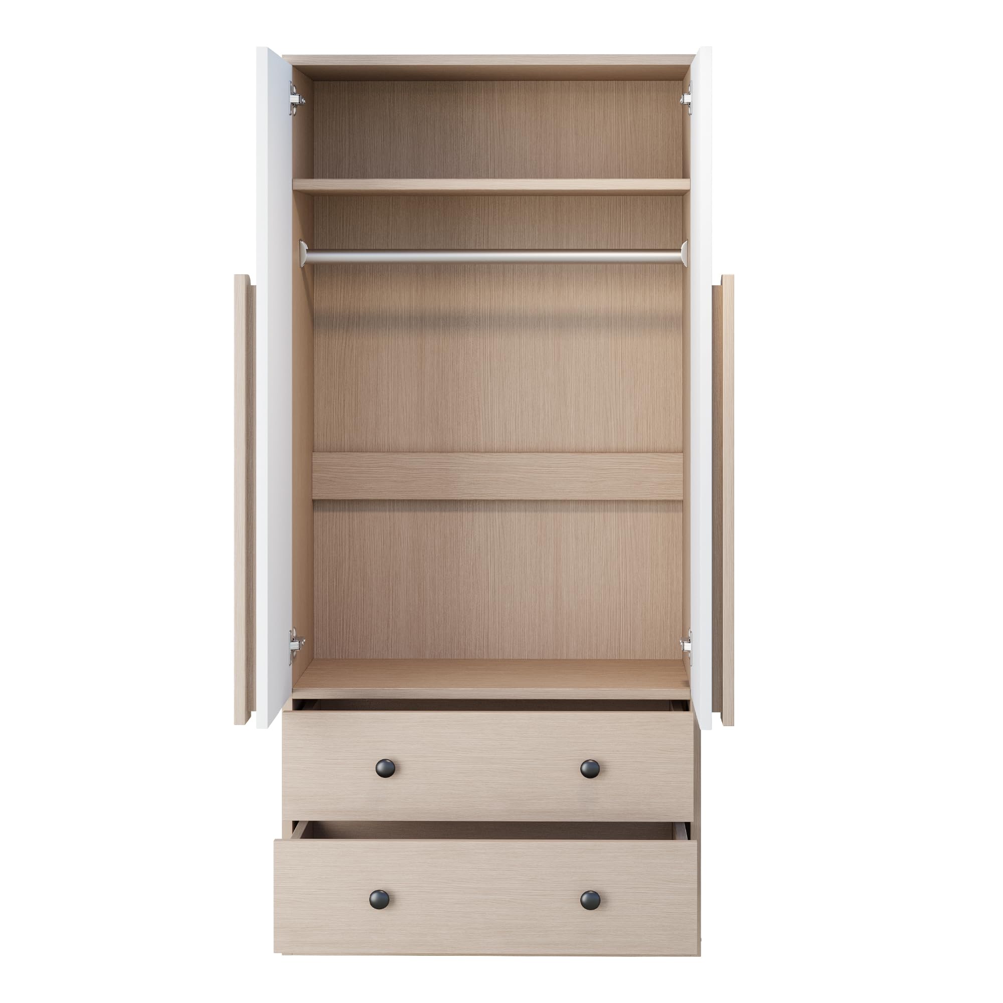 Idemon Armadio 70 x 40 x 170 cm, design a doppia ante, con cassetti e ripiani (naturale)