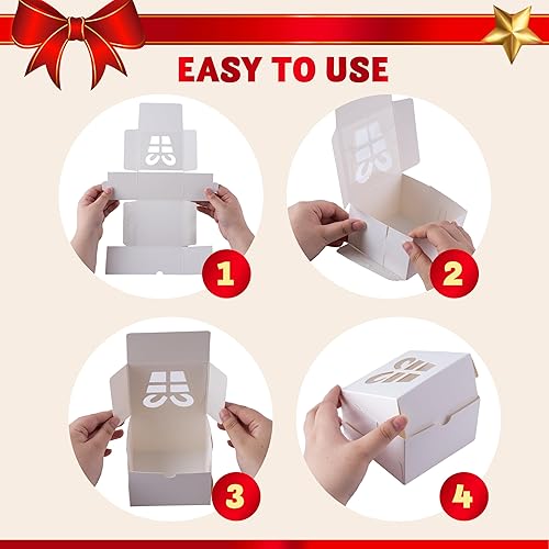Miniatura 5 de JOYIN 36 cajas de galletas de Navidad, cajas blancas con ventana de 4 x 4 x 2.5 pulgadas, caja de regalo de panadería para Navidad, fiestas,