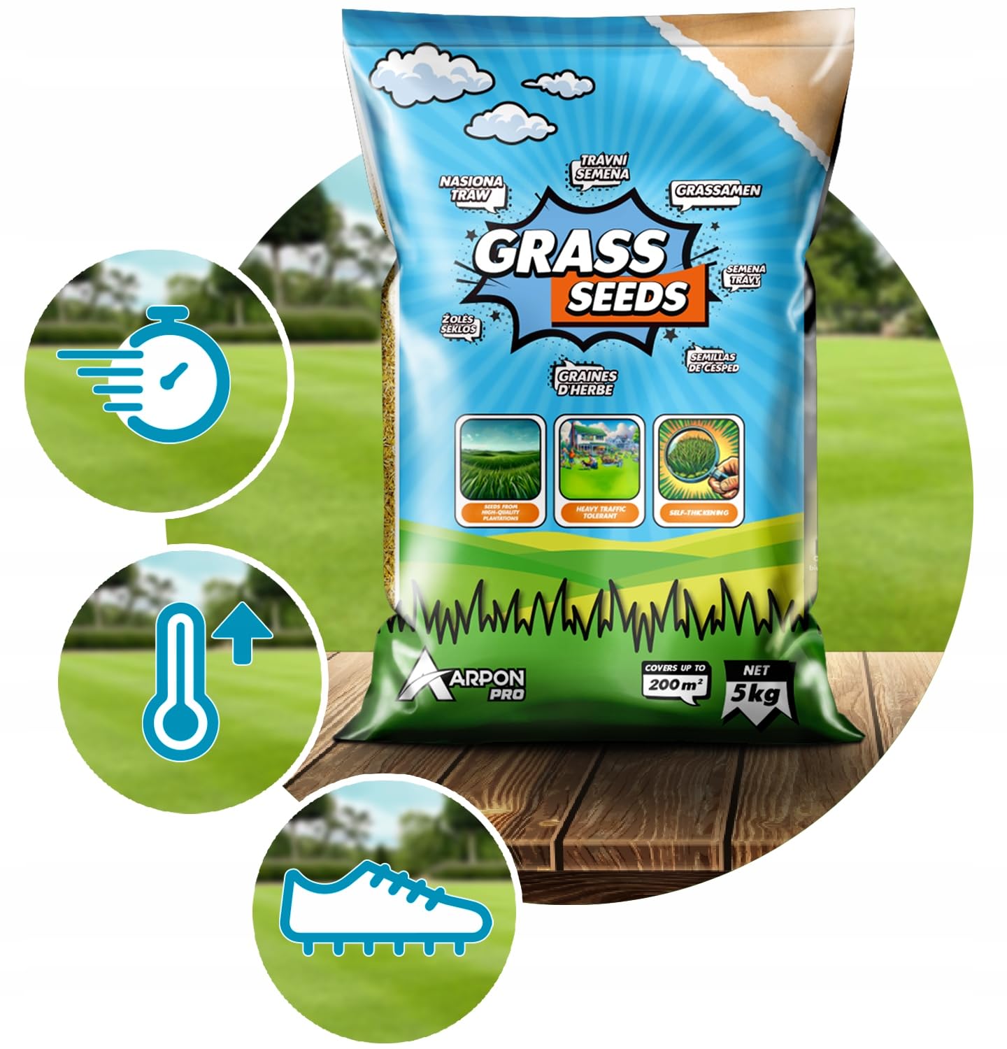 Graines de gazon de qualité supérieure à germination rapide - 5 kg - Graines d'herbe pour 200 m² de gazon - Graines de gazon idéales pour les nouveaux semis et les semis - Graines d'herbe fabriquées