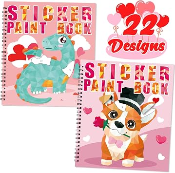 90shine 2PCS Valentines Day Gifts for Kids Sticker Books - Valentines Crafts Ages 4-8 Create 22 Pictures