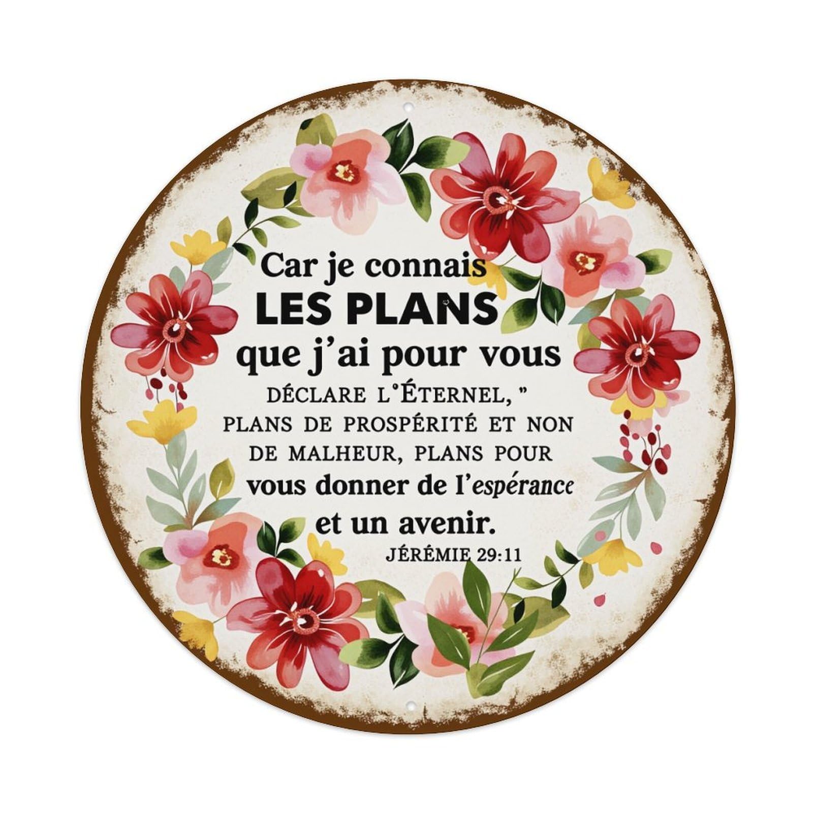 Floral Circle Scripture Design Pattern Round Metal Tin Sign Vintage Wall Decor, Bar Garage Cafe Kitchen Home Wall Art Poster 8x8inches