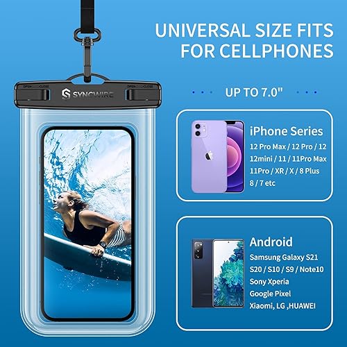 Vista 5 de Syncwire Funda impermeable para teléfono [paquete de 2] – Funda universal IPX8 impermeable para teléfono con cordón compatible con iPhone