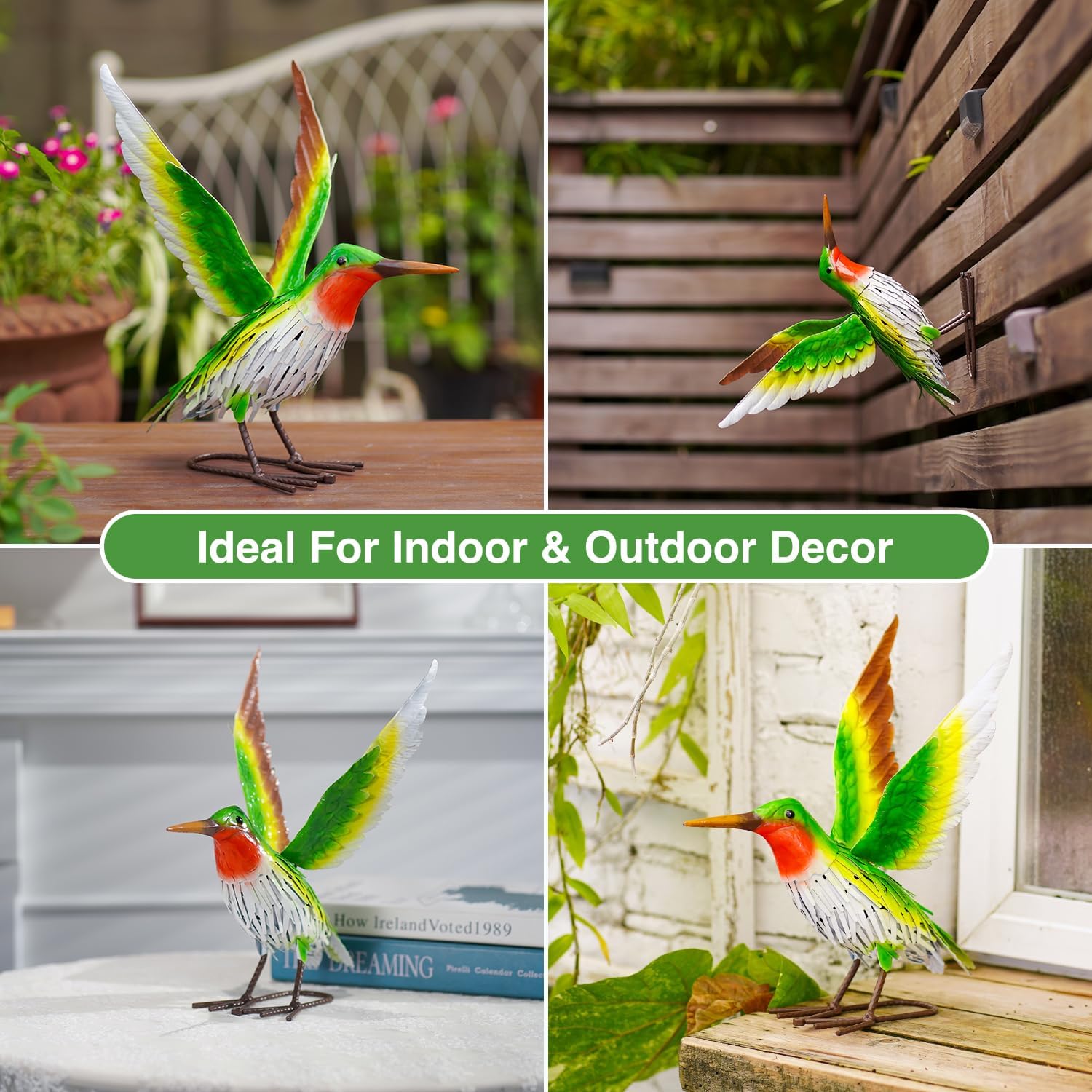 Goodeco Hummingbird Statue for Garden Decor - Handmade Metal Birds for Home & Yard with Outdoor Figurines and Decorations, Great Gifts for Women Mom and Grandma (Green)