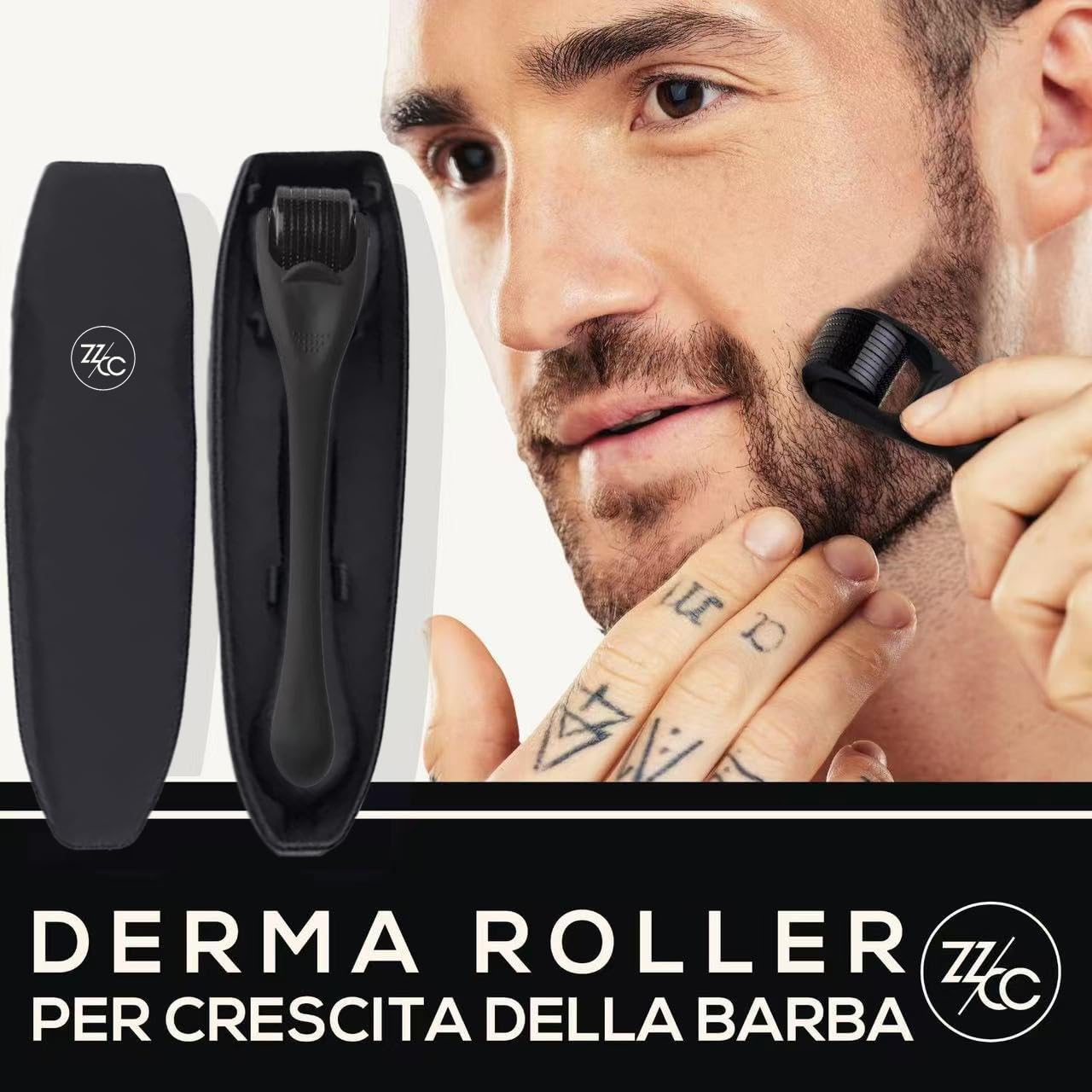 Dermaroller Crescita Barba E Capelli Da 0.5 Mm - Rullo Con Aghi In Titanio E Guida Ebook Dettagliata In Italiano - Trattamento Efficace Anche Per Cicatrici Smagliature Acne