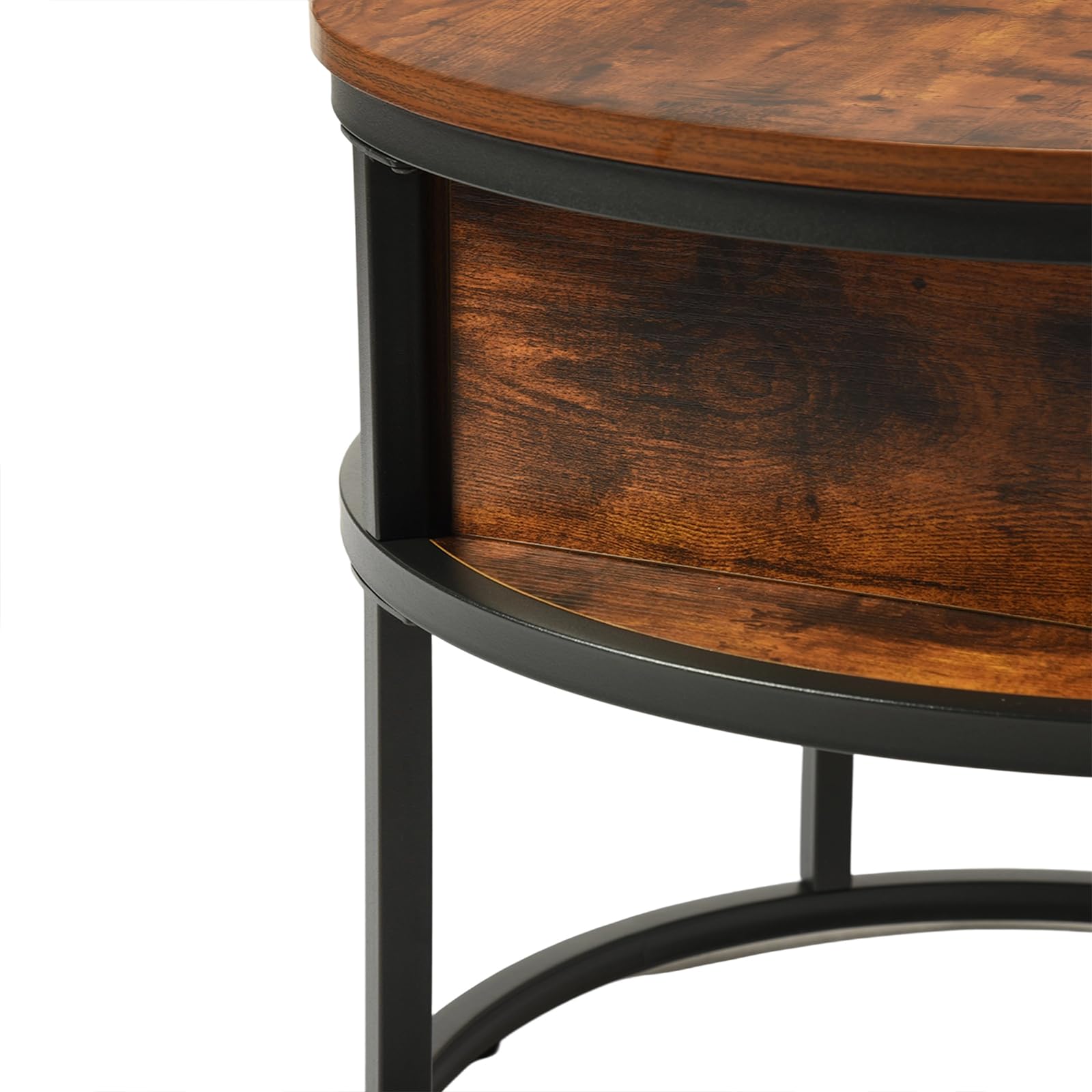 EGGREE Table Basse Relevable avec Rangement Caché,60x60X48cm-62cm,Table Basse Ronde Bois,pour Salon, Bureau,Chambre, Balcon Marron
