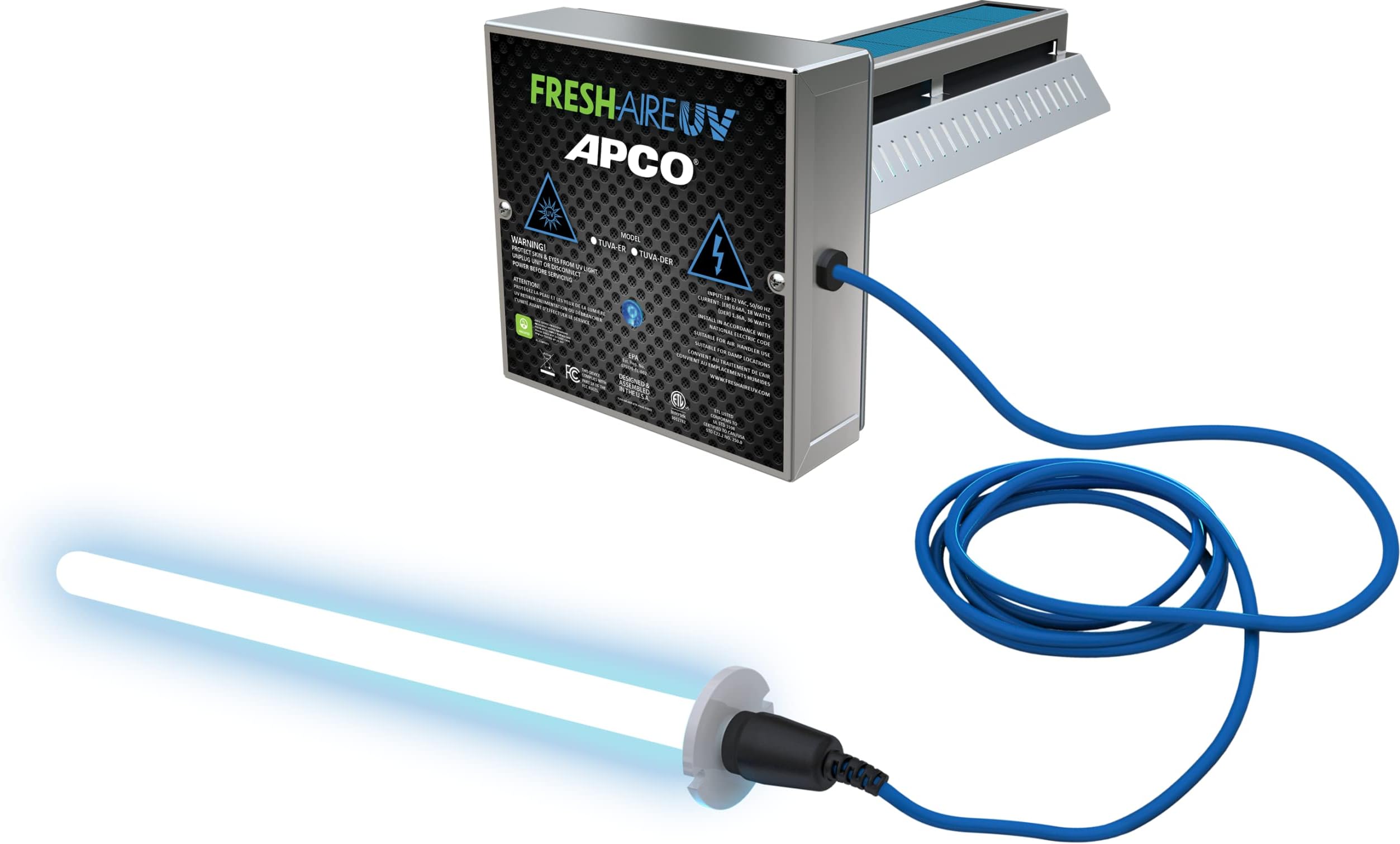 APCO Carbon HVAC UV Air Purifier, Includes 2-Year UVC Lamp (18-32 VAC Series) # TUV-APCO-ER2, Works with HVAC Systems