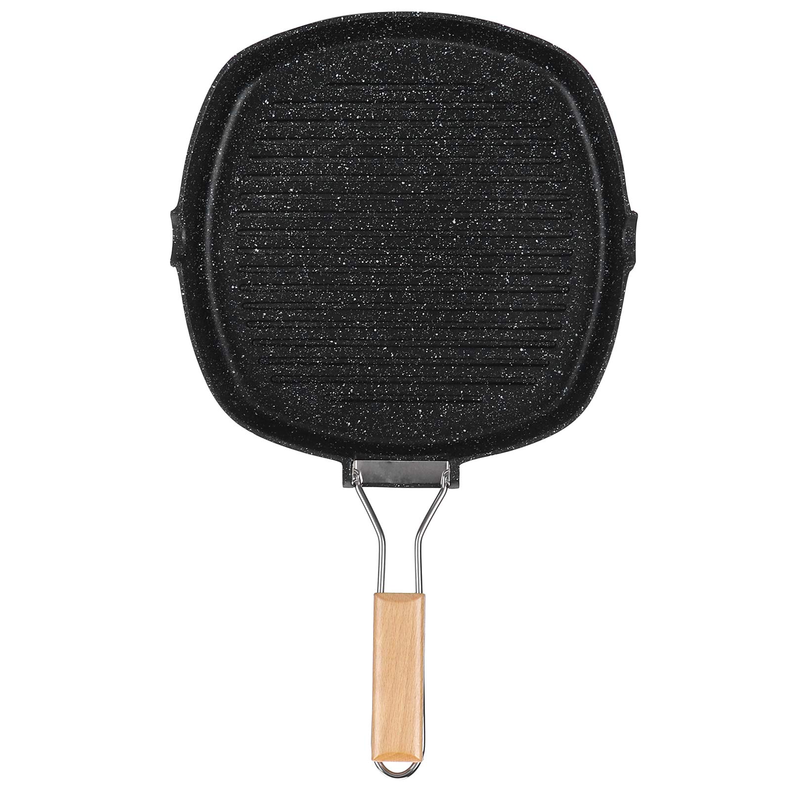 flexman Antiadherente Grill Pan, Multi Purpose Square Steak Fridge Pan con Maniglia Pieghevole in Legno, Grill Skillet Steak Pan per Stufa a Induzione, Stufa a Gas Generale