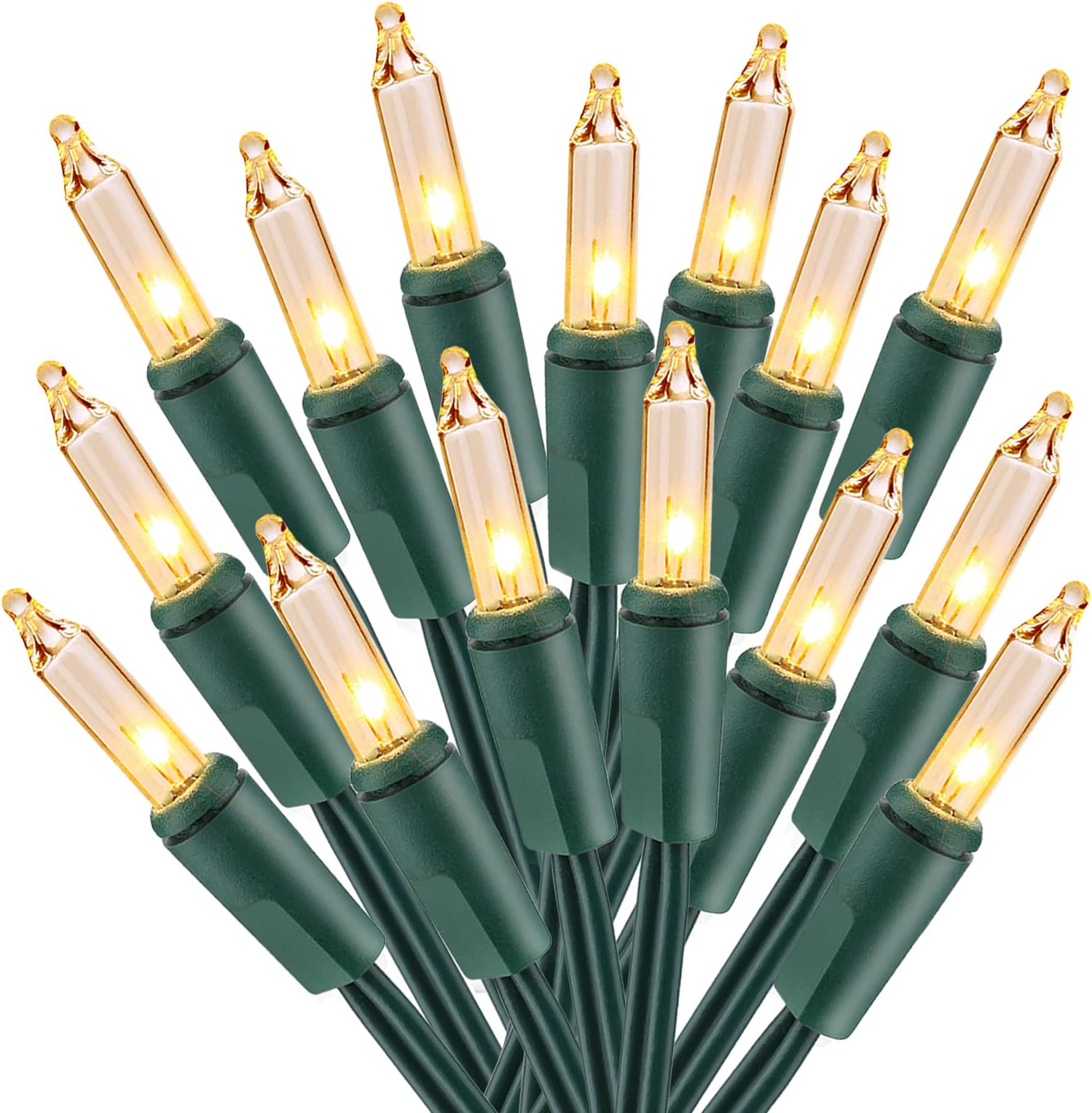 Brizled Christmas Lights, 21.63ft 100 Count Incandescent Christmas Lights Connectable, UL Certified Clear Mini Christmas String Lights Green Wire Tree Lights for Outdoor Indoor Xmas, Party, Warm White