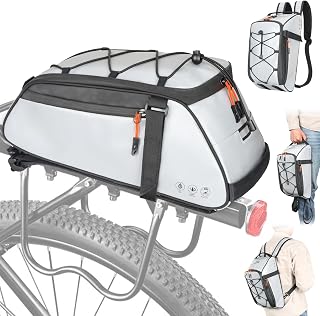 HuiJuKeJi 12L Reflective Waterproof Bike Trunk Bag - 3-in-1 Multifunctional Rear Rack Pannier Backpack for Cycling Commuting Hiking