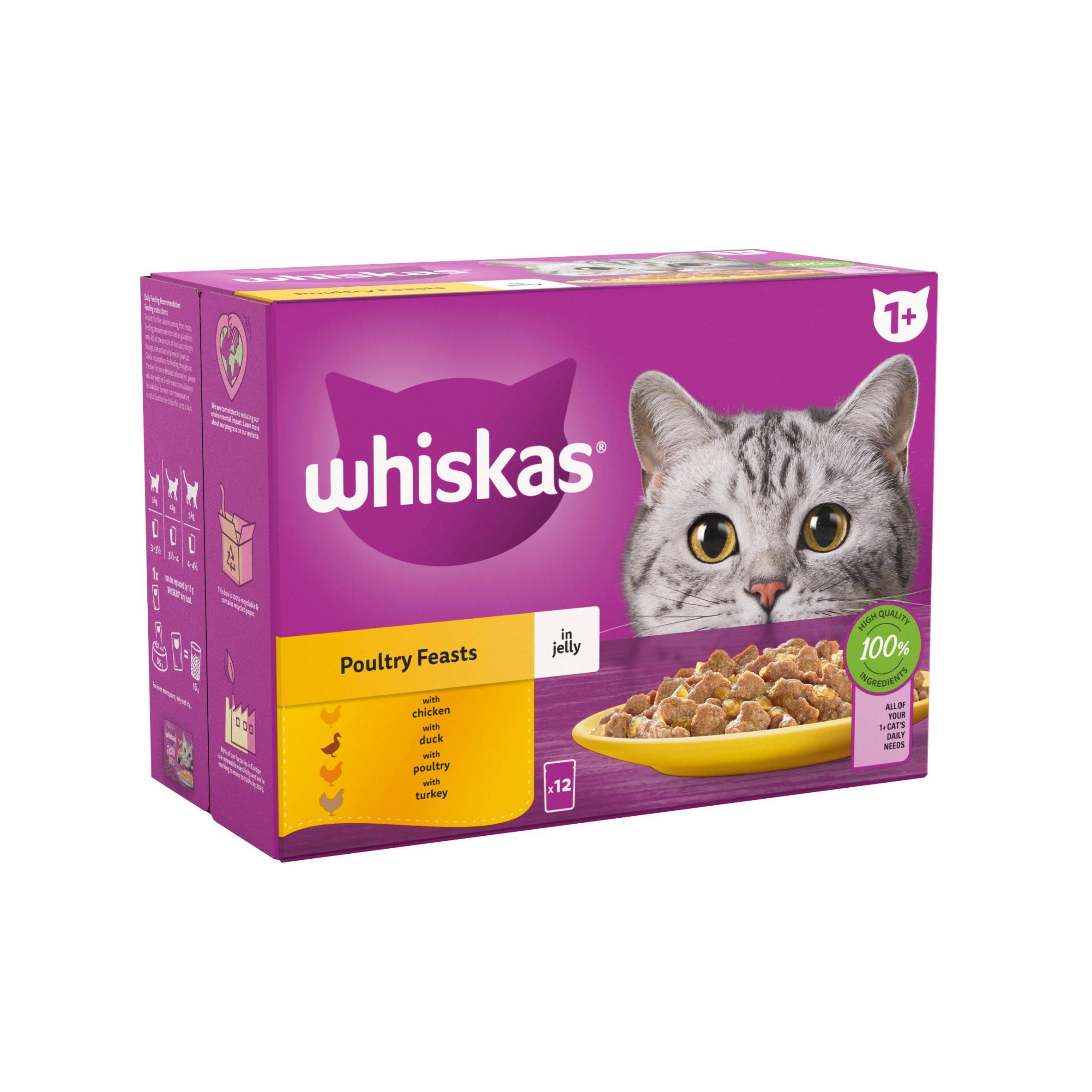 whiskas1+ Cat Pouches Poultry Feasts in Jelly 12 x 85 g