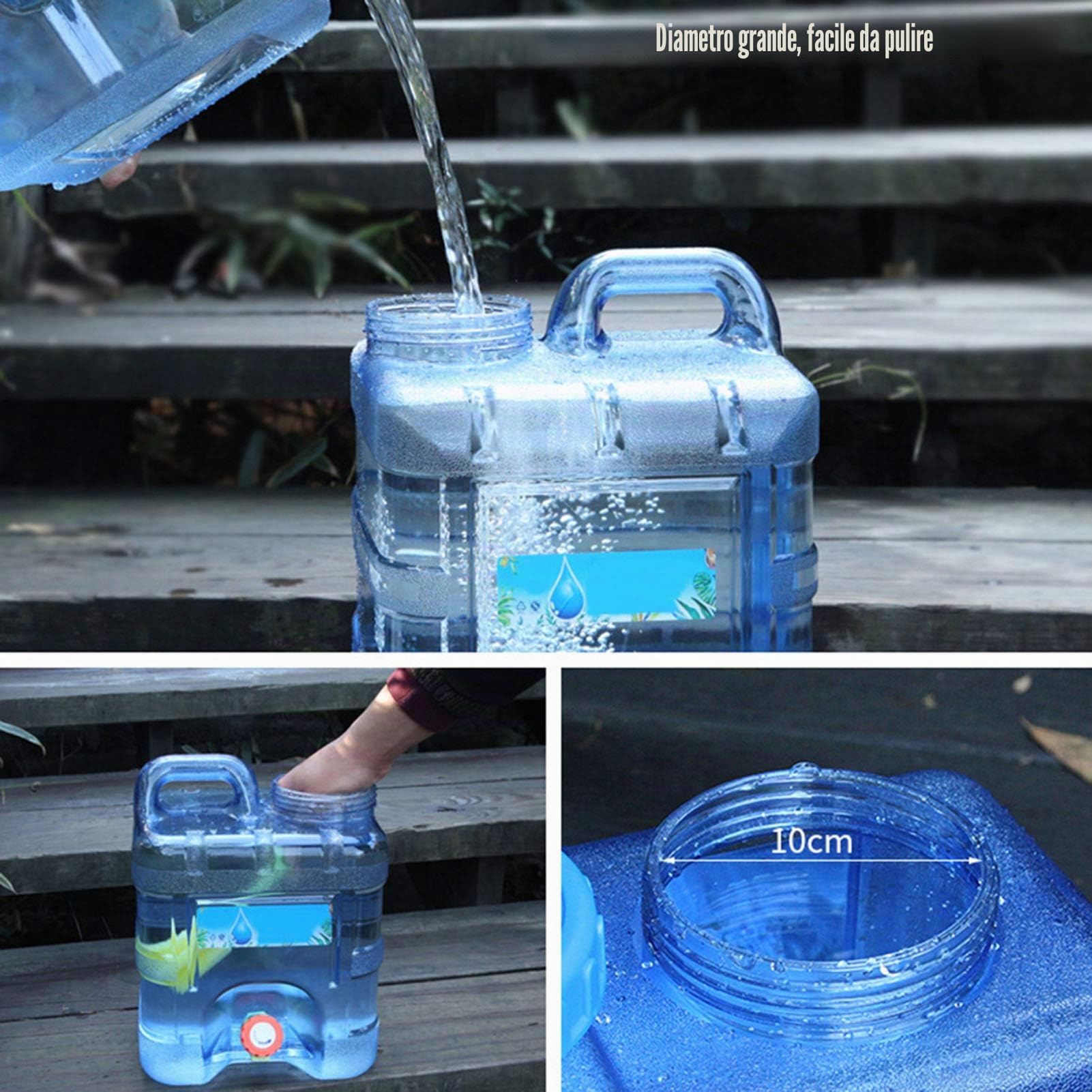 tanica per acqua da 5/8/12/15/25 litri, con rubinetto, per campeggio, alimentare, collo largo, senza BPA, blu, portatile, adatta per campeggio e guida