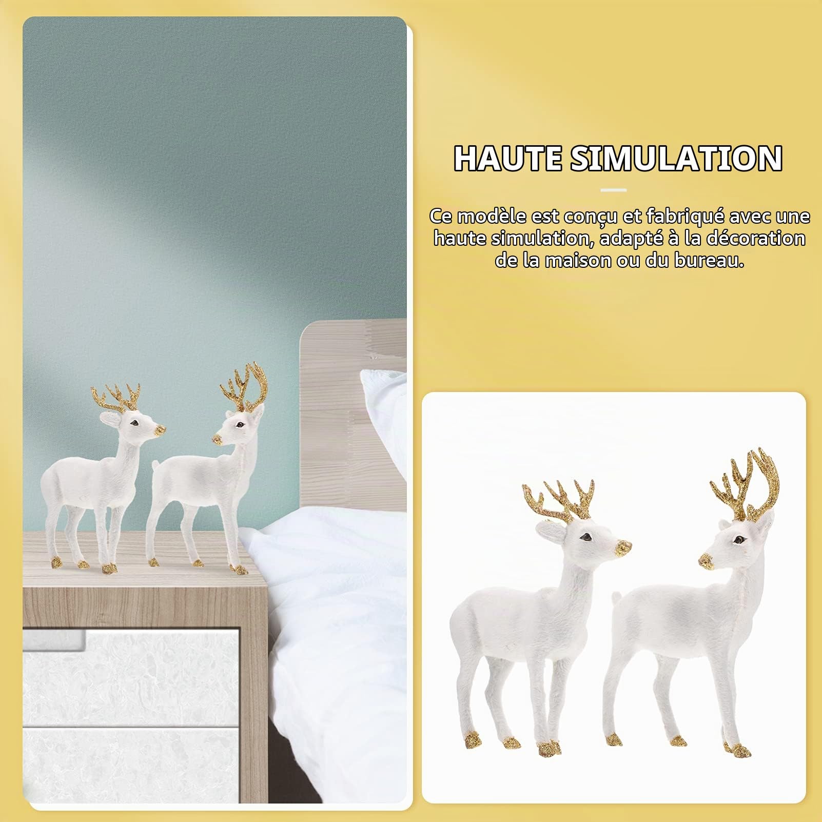 YARNOW 2 Pièces Ornements Cerf De Simulation Blanc Figurines De Cerf Sika Décoration Maison Bureau Noël Décorations Table Salon Cadeau Festif