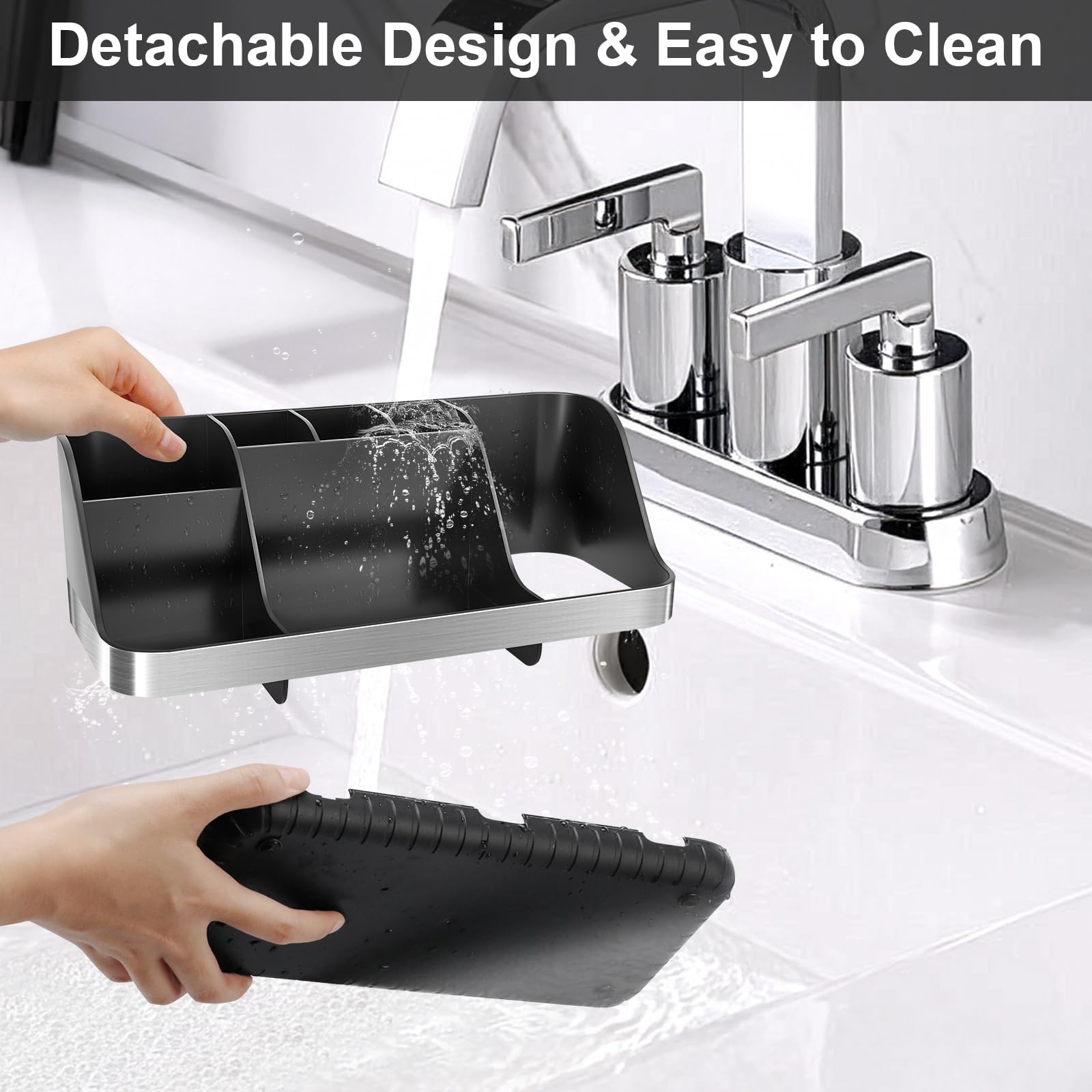 GFWARE Bathroom Organizers and Storage - Detachable 7 Slots Kids Electric Toothbrush and Toothpaste Holde Drainage for Bathroom Accessories Organization Counter Vanity Storage: Black