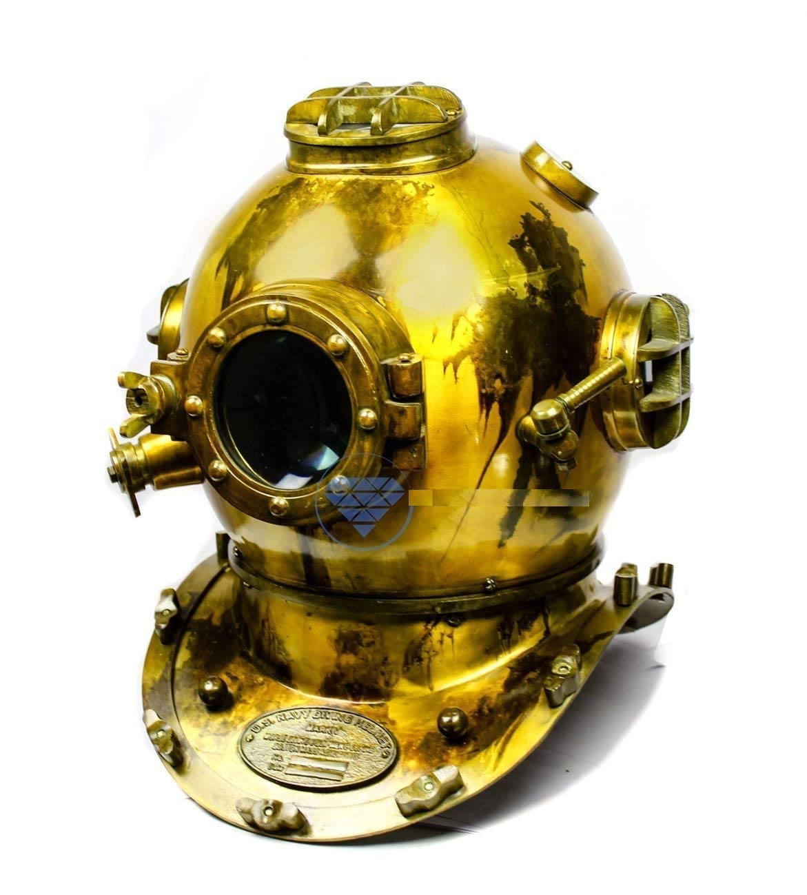 Casque de plongée sous-marine US Mark V en acier massif ancien Jaune 45,7 cm