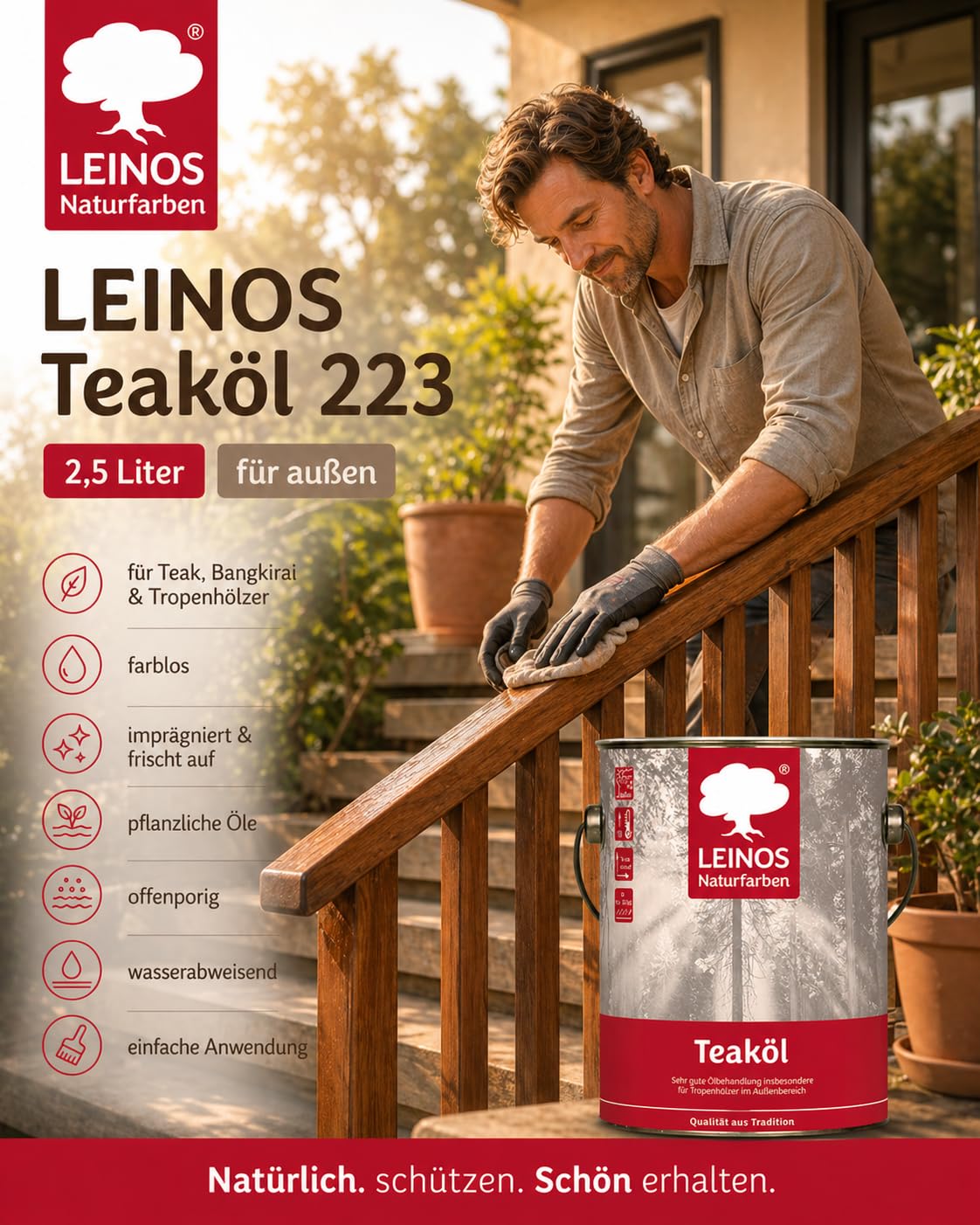 Leinos Nr. 223 teaköl para exterior 2,5 l