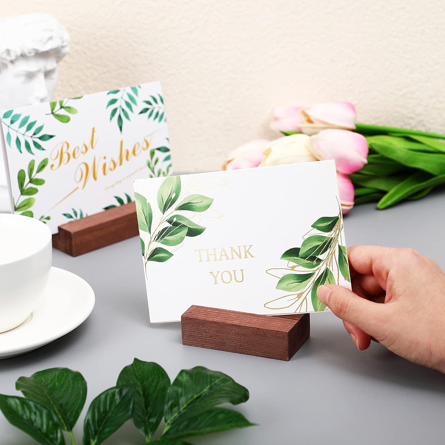 12 Pieces Wood Place Card Holders Wood Sign Table Number Stands Name Card Holder for Wedding Party Events Decoration(3 x 1.6 x 0.8 Inch,Walnut Color) - Image 3