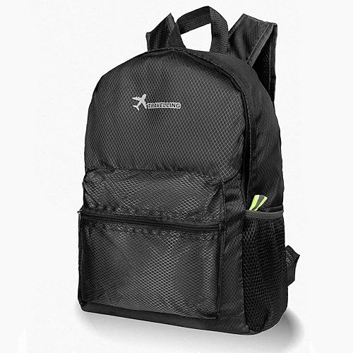 Mochila Plegable Impermeable Senderismo Mochilas para Viajes al Aire Libre, Camping Negro