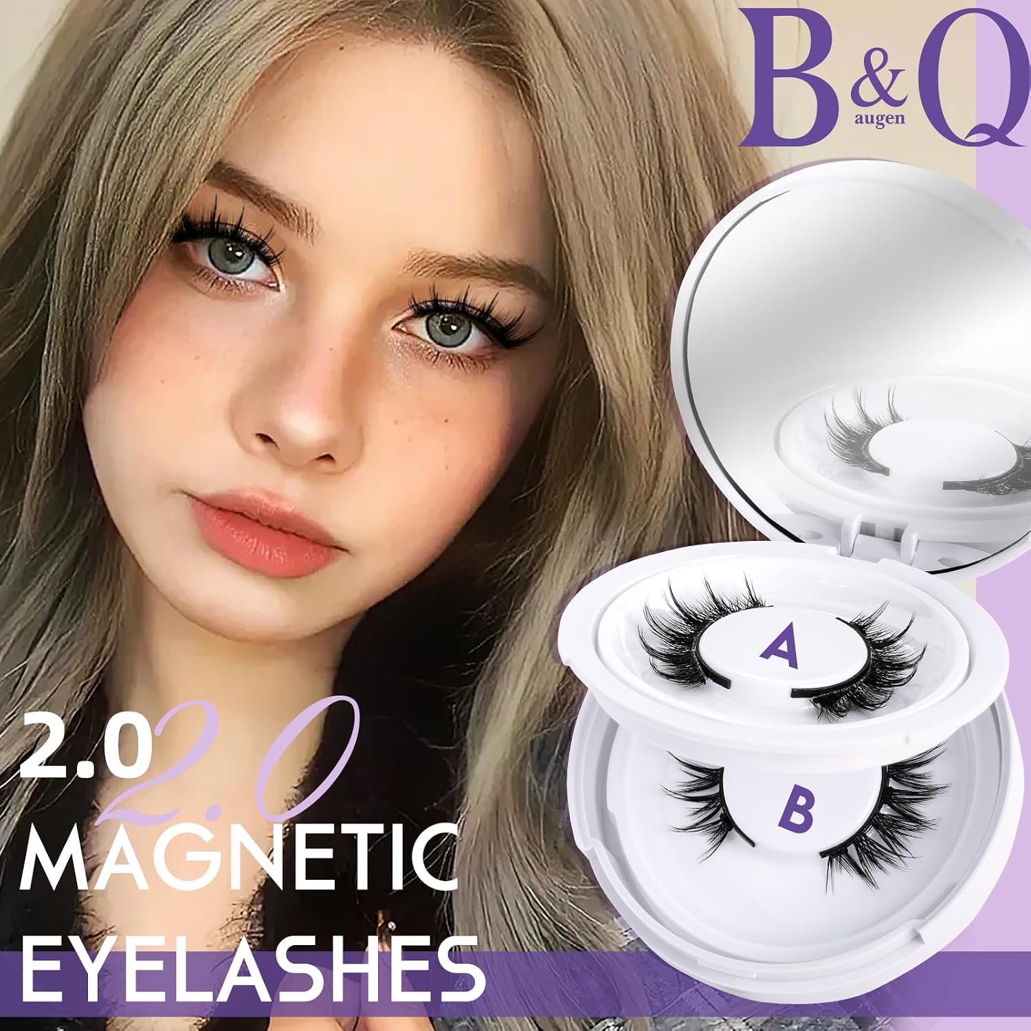 B&Q Magnetic Eyelashes with Applicator 2 Pair Magnetic Lashes Manga Look | Manga Reusable Magnetic Lashes with Applicator No Glue Beginner-Friendly Magnetic False Eyelashes Cat Eye Comfortable