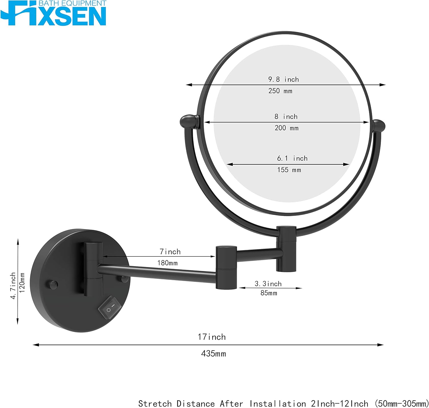 Get Cheap Price Fixsen 8 Inch LED Wall Mount Two-Sided Magnifying Makeup Vanity Mirror 12 Inch Extension Matte Black 1X/10X Magnification Plug 360 Degree Rotation Waterproof Button Shaving Mirror Creative Product Fixsen 8 Inch LED Wall Mount Two-Sided Magnifying Makeup Vanity Mirror 12 Inch Extension Matte Black 1X/10X Magnification Plug 360 Degree Rotation Waterproof Button Shaving Mirror