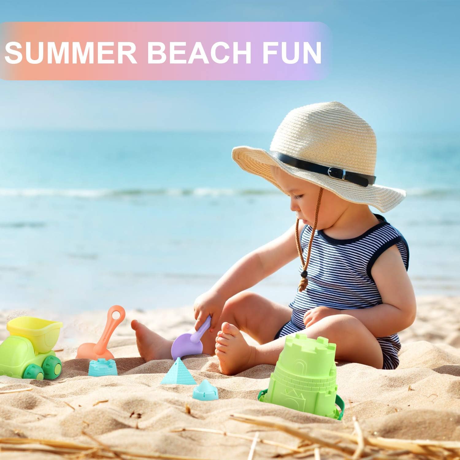 TOY Life Beach Toys for Toddlers- Kids Sand Toys Includes Beach Bucket, Dump Truck Toy, Sand Shovel, Rake and Sand Castle Toys- Sand Bucket and Shovel for Kids- Sandbox Toys with Bonus Carrying Net : Toys & Games